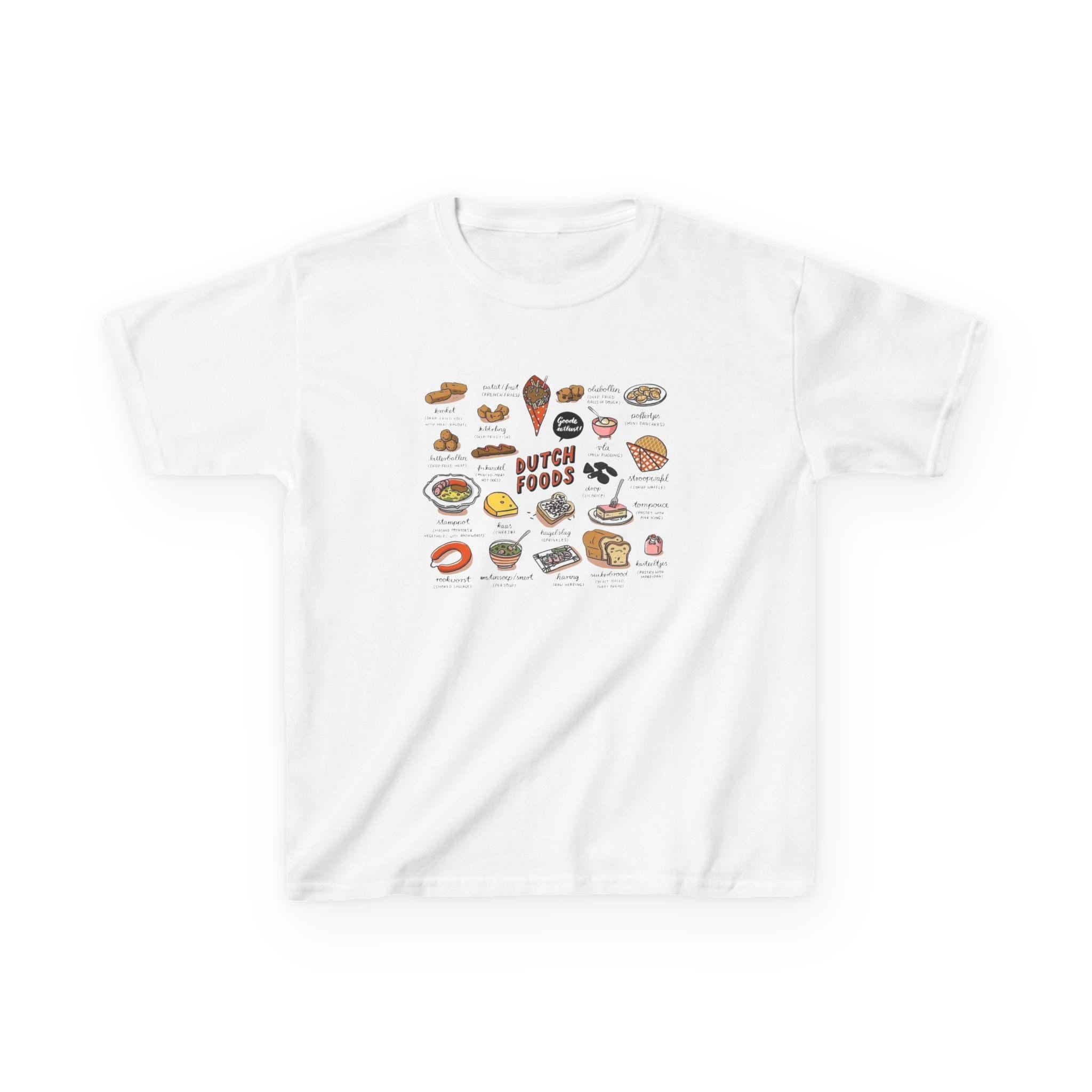 Cute Dutch Foods Kids T-Shirt | Stroopwafel, Bitterballen, Gouda Cheese | Kawaii Nederlandse Food Tee for Kids
