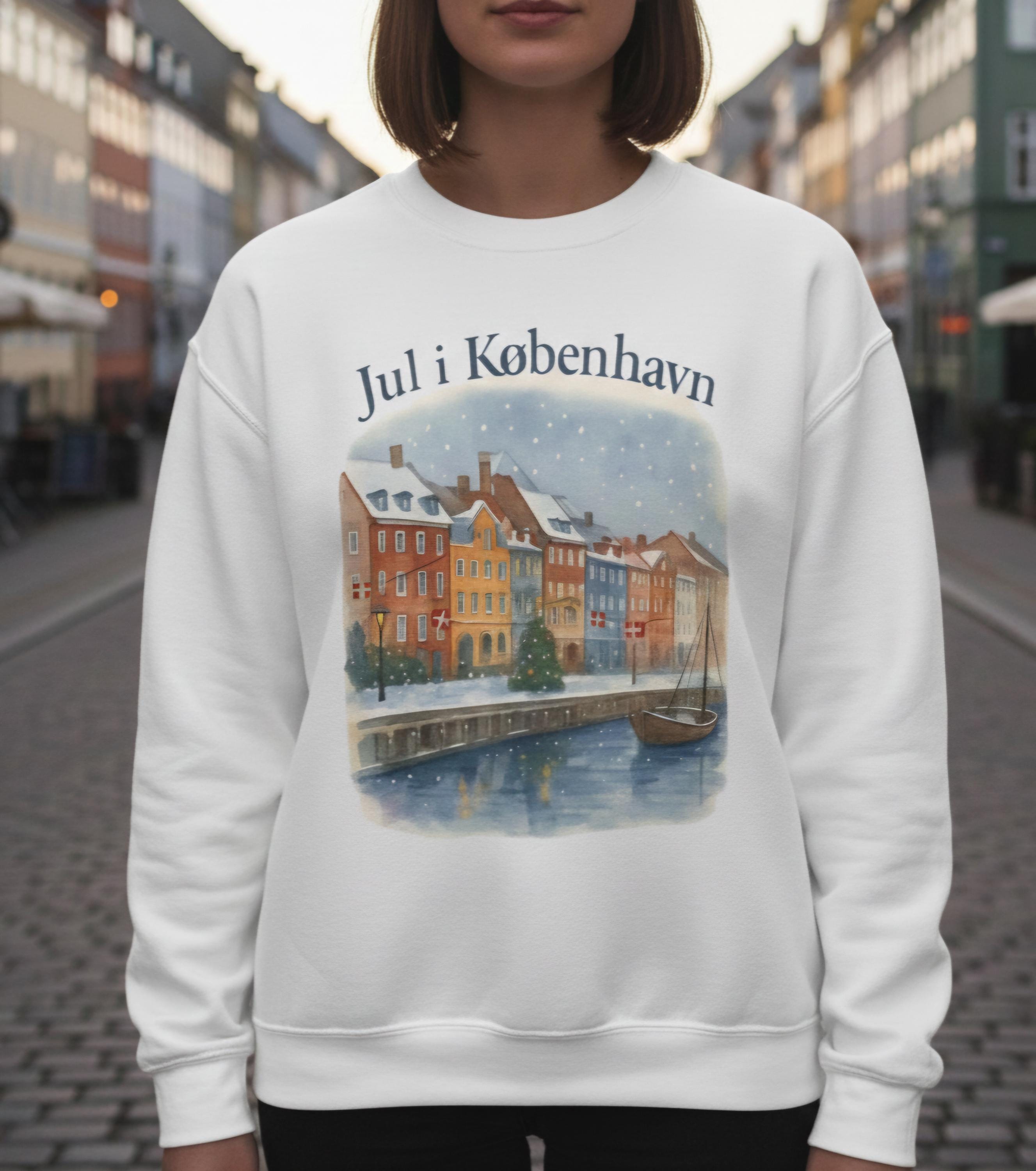 Jul i København Danish Christmas Sweatshirt | Copenhagen Nyhavn Watercolor | Hygge Crewneck | Denmark Winter Scene Sweater | Scandinavian