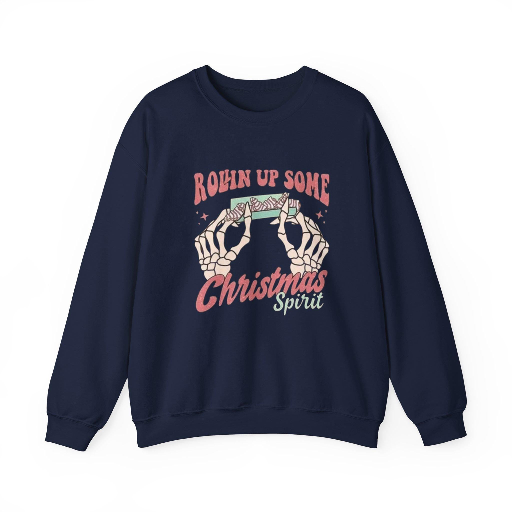 Roll It Up Christmas Spirit Sweatshirt | Retro Cozy Holiday Crewneck | Funny Christmas Weed Hoodie Style | Unisex Festive Sweatshirt