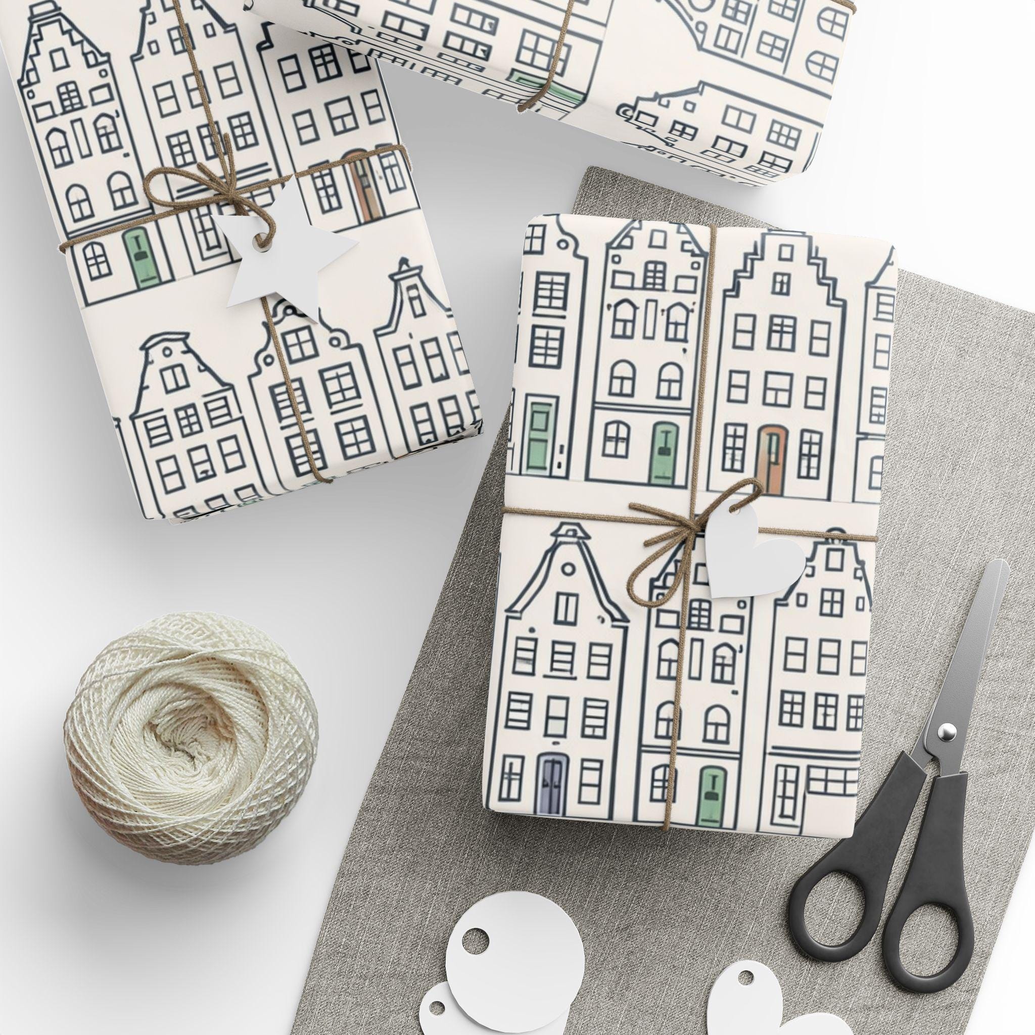 Dutch Canal House Wrapping Paper | Netherlands Gift Wrap | European Aesthetic Gift Paper | Year Round Neutral Wrap