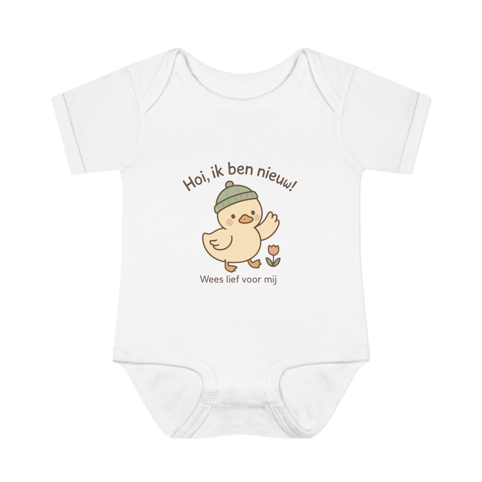 Hoi Ik Ben Nieuw Dutch Baby Onesie | Cute Duckling | Gender Neutral Bodysuit | Newborn Outfit |Wees Lief Voor Mij | European Minimalist