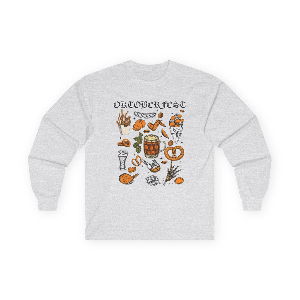 Oktoberfest Long Sleeve Shirt – German Bier & Food Graphic Tee, Bavarian Festival Top, Fall Party Shirt