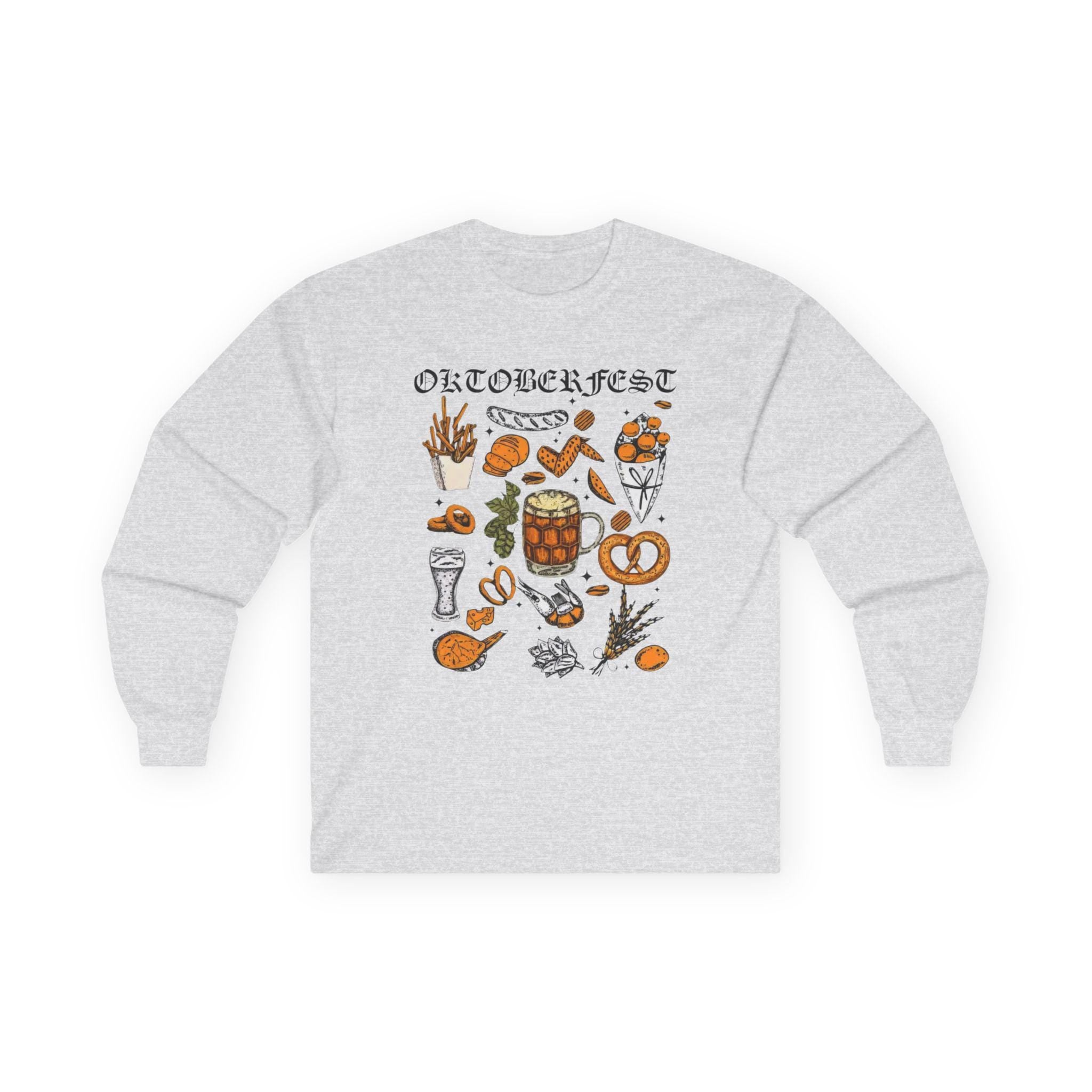 Oktoberfest Long Sleeve Shirt – German Bier & Food Graphic Tee, Bavarian Festival Top, Fall Party Shirt