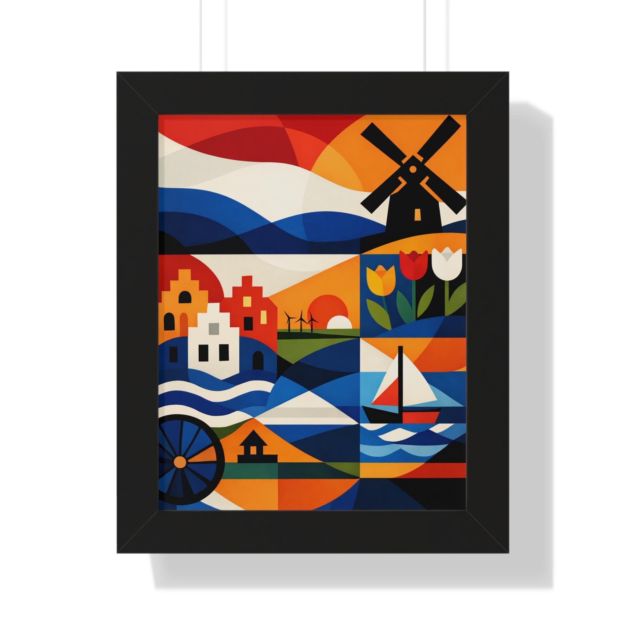 Abstract Dutch Wall Art Print | Netherlands Tulip Windmill Art | Modern European Decor | Scandinavian Style Framed Poster | Holland
