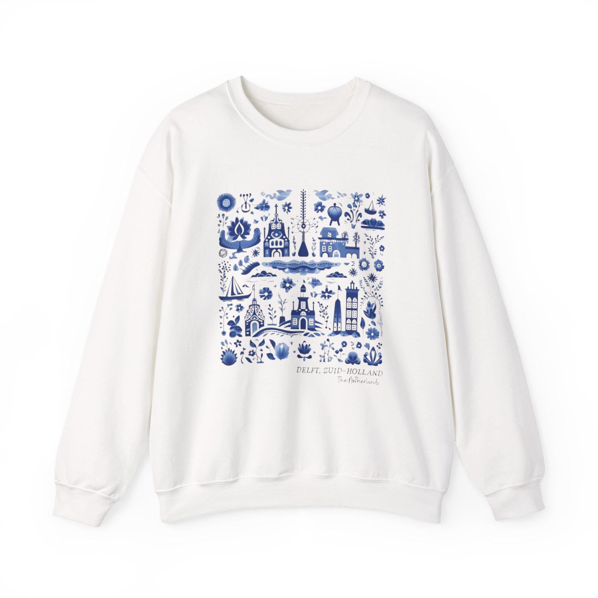 Delft Blue Holland Sweatshirt • Dutch Tile Print Crewneck • Netherlands Heritage Sweater • Cute Dutch Aesthetic Pullover • European Travel