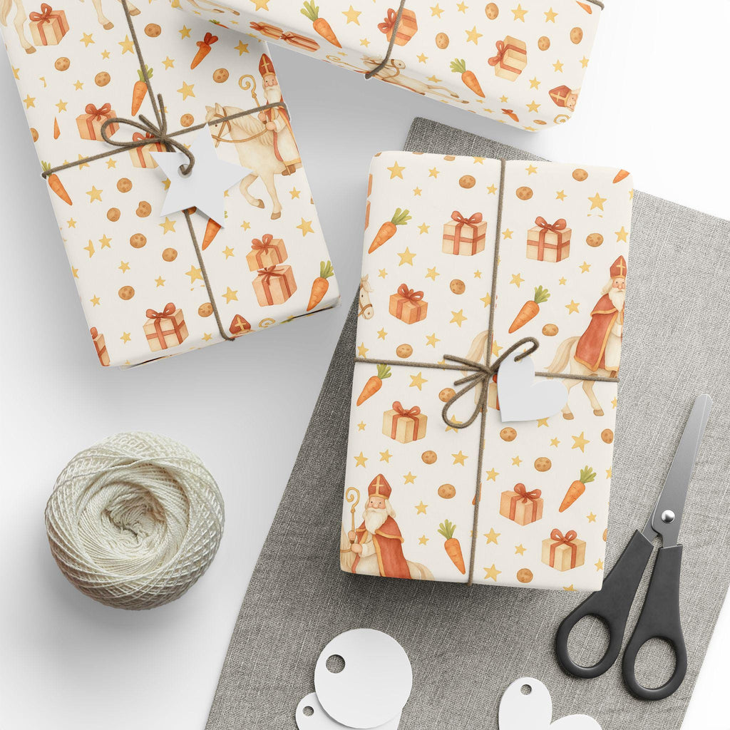 Watercolor Sinterklaas Wrapping Paper | Dutch Christmas Pakjesavond Gift Wrap | Saint Nicholas & Horse Dutch Holiday Paper