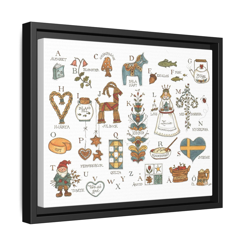 Scandinavian Alphabet Art Print | Swedish Folk Art ABC Poster | Nordic Nursery Wall Art | Dala Horse Alphabet | Framed Canvas Print