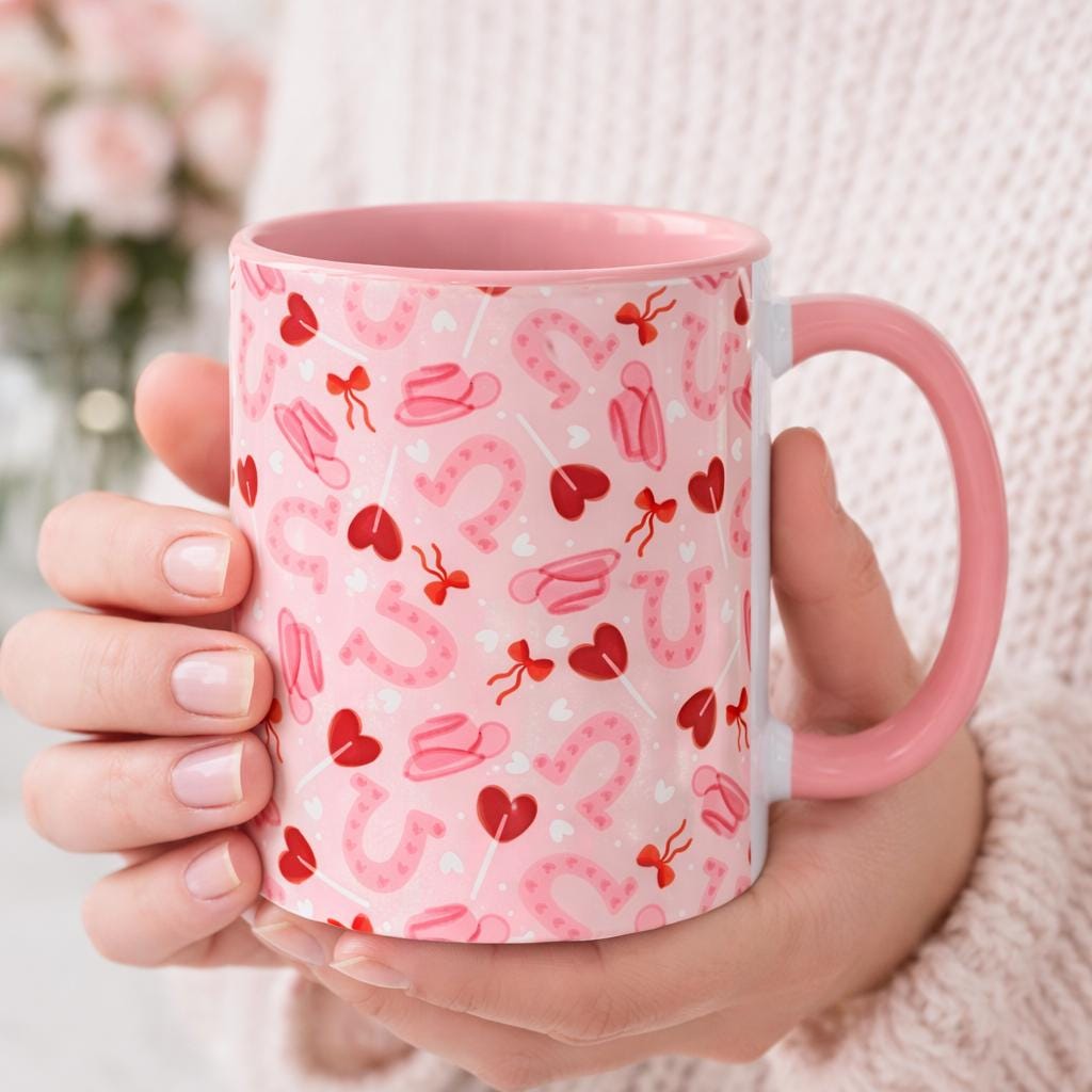 Valentine Cowgirl Mug | Pink Western Heart Coffee Cup | Coquette Cowboy Mug | Cute Valentine Gift for Her | Western Love Mug