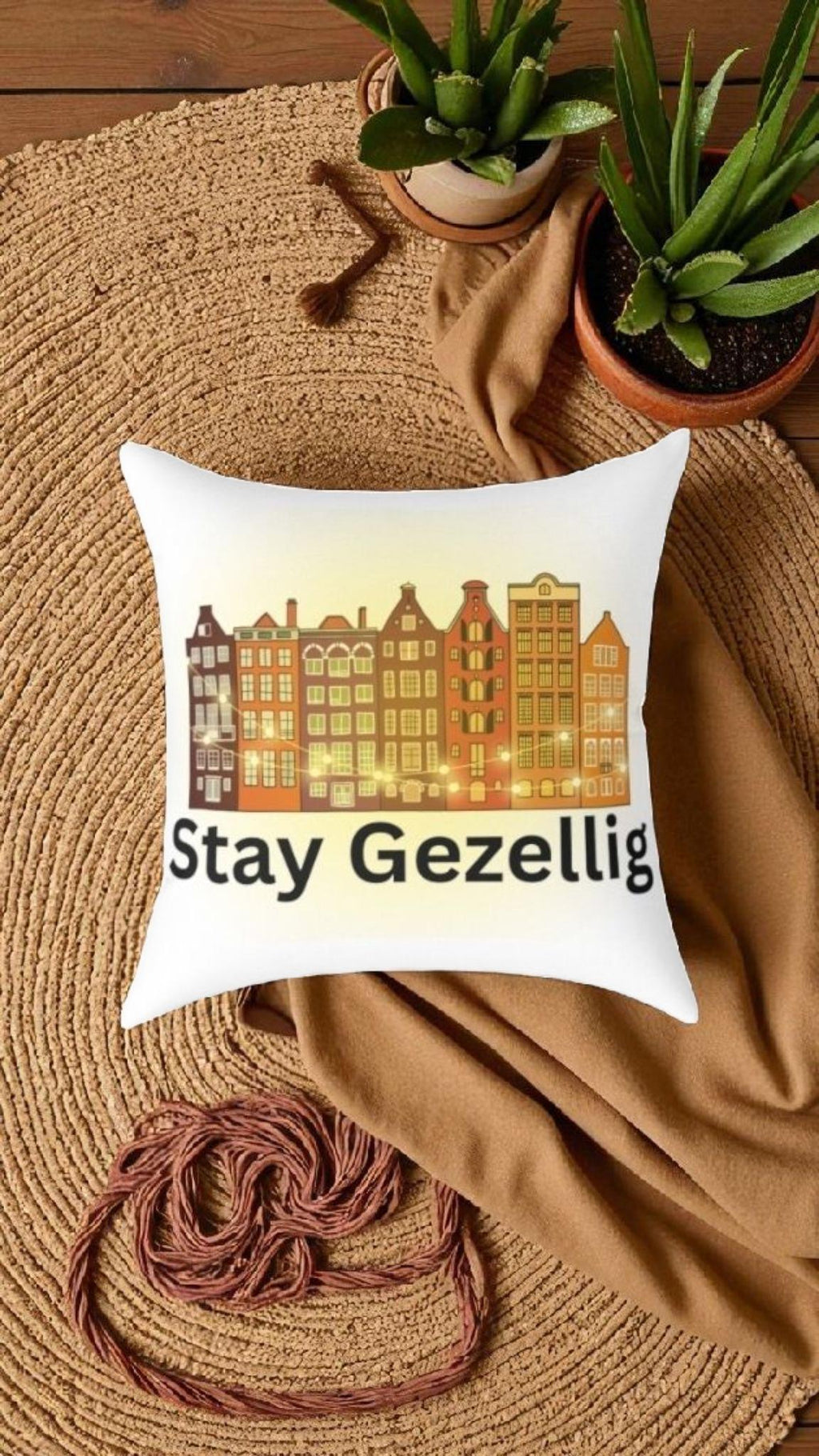 Stay Gezellig Pillow • Dutch-Inspired Cozy Home Decor • Netherlands Throw Cushion • Hygge Style Accent Pillow • Warm Rustic Living Room Deco