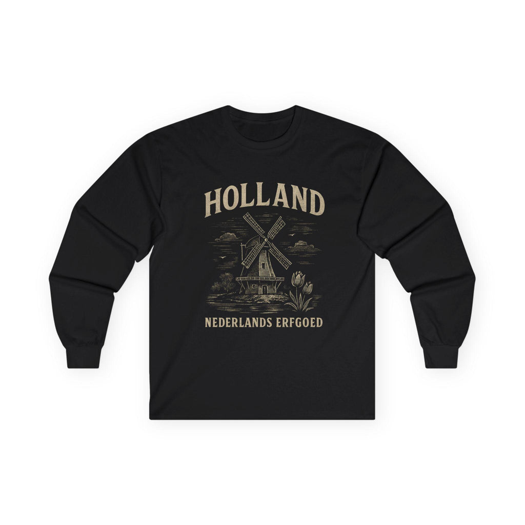 Vintage Dutch Windmill Shirt Men | Holland Long Sleeve Tee | Nederlands Erfgoed Graphic | Rustic Netherlands Heritage Shirt |Masculine Dutch