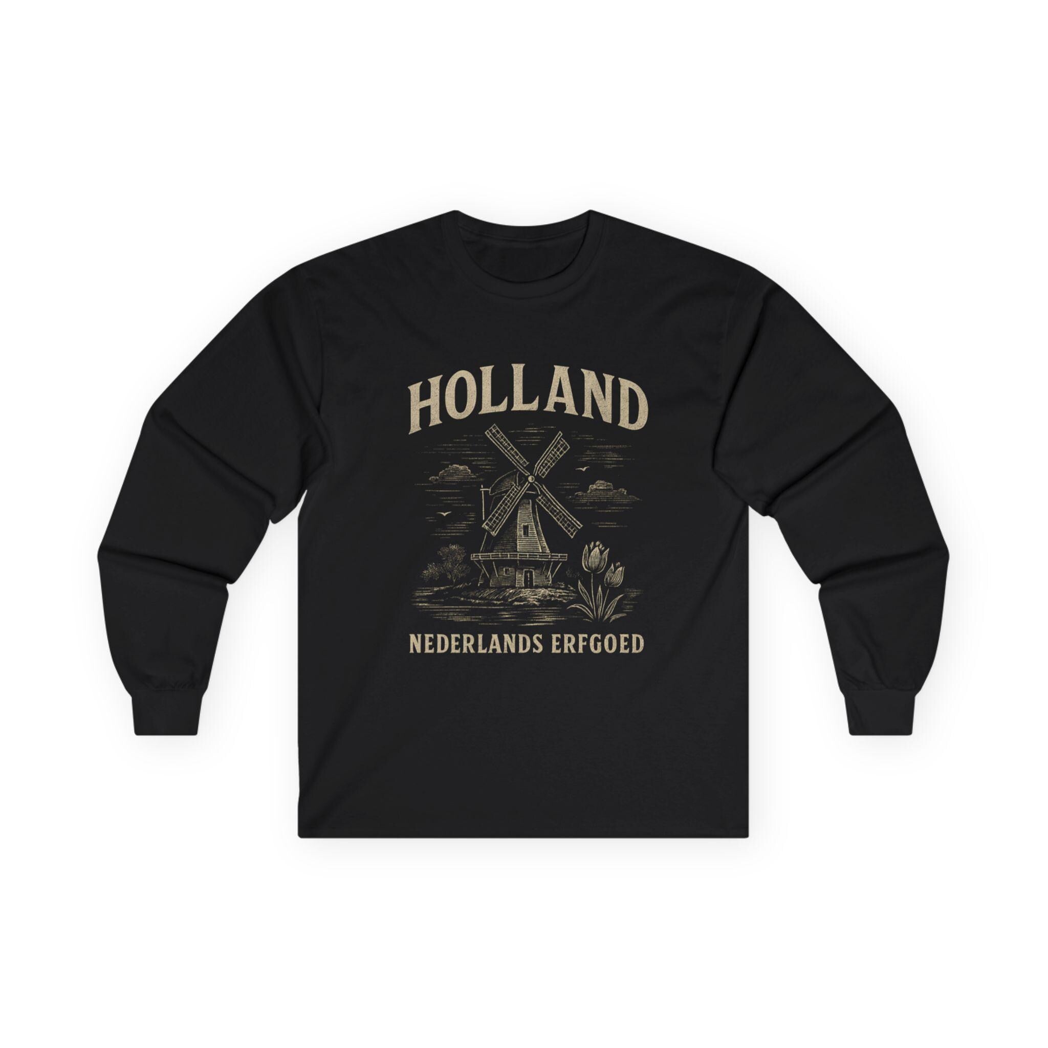 Vintage Dutch Windmill Shirt Men | Holland Long Sleeve Tee | Nederlands Erfgoed Graphic | Rustic Netherlands Heritage Shirt |Masculine Dutch