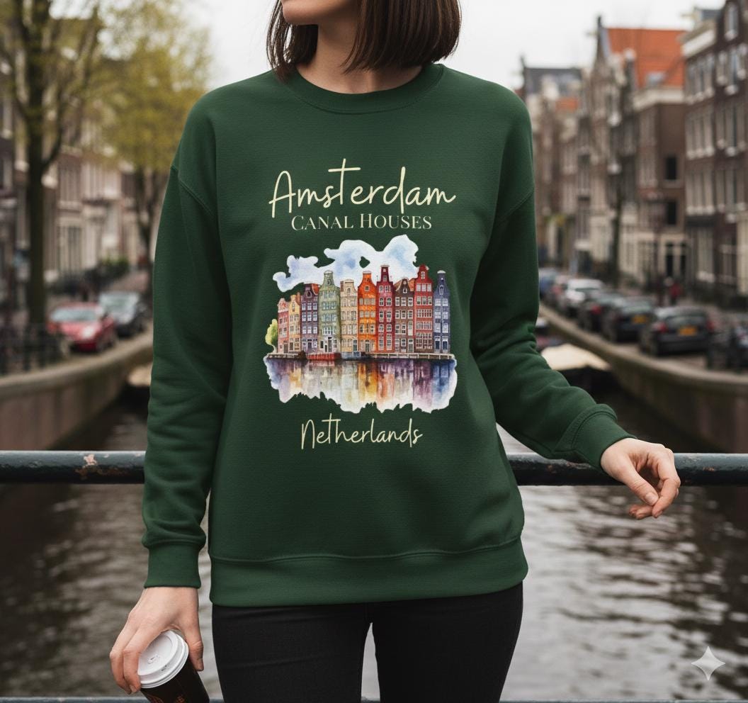 Amsterdam Canal Houses Sweatshirt • Dutch Architecture Crewneck • Cozy Netherlands Cityscape Pullover • Holland Travel Gift