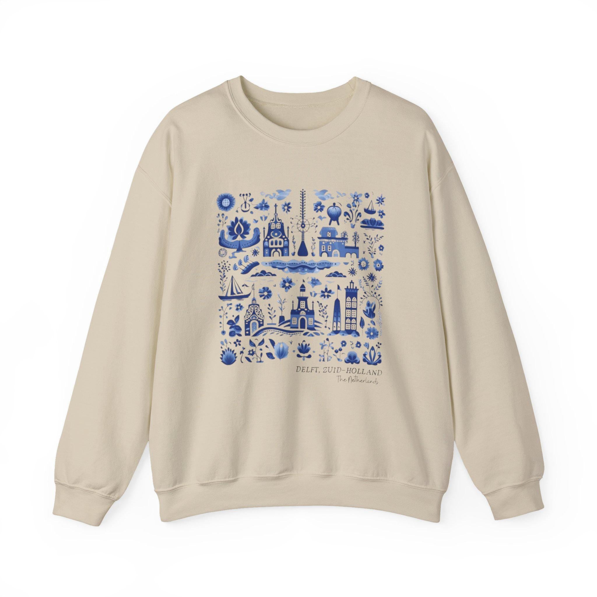 Delft Blue Holland Sweatshirt • Dutch Tile Print Crewneck • Netherlands Heritage Sweater • Cute Dutch Aesthetic Pullover • European Travel