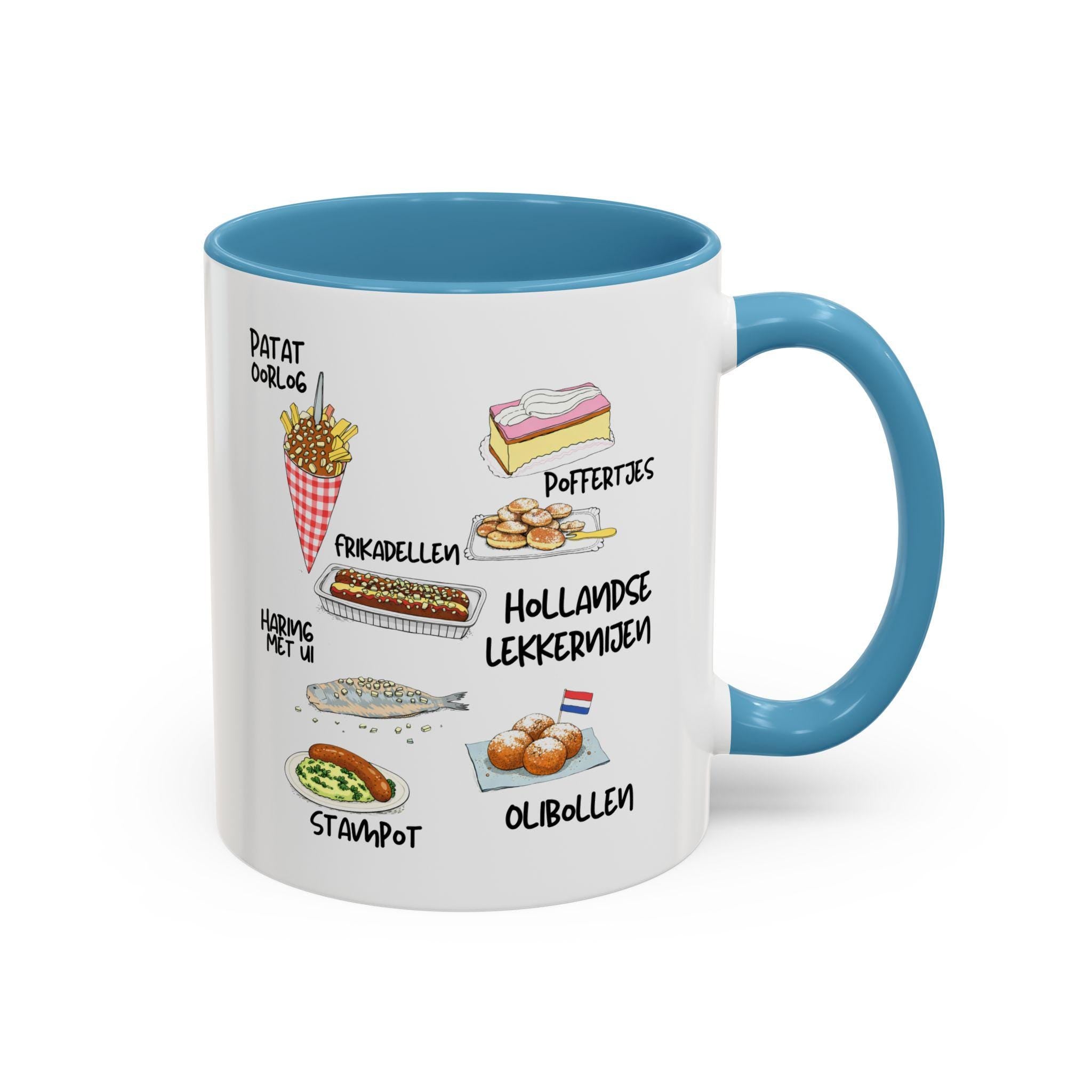 Hollandse Lekkernijen Mug | Dutch Food Illustration Coffee Cup | Patat Oorlog, Oliebollen, Stroopwafel Vibes | Netherlands Gift