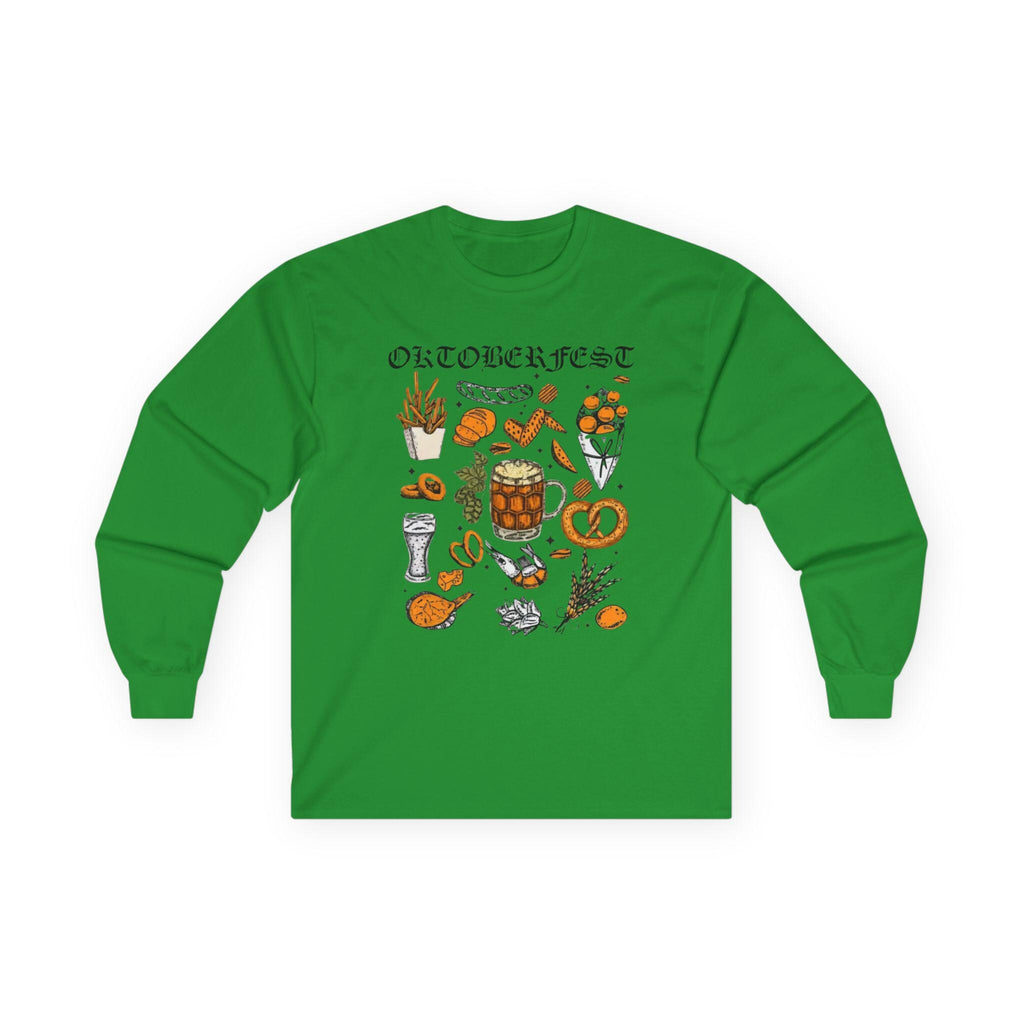 Oktoberfest Long Sleeve Shirt – German Bier & Food Graphic Tee, Bavarian Festival Top, Fall Party Shirt