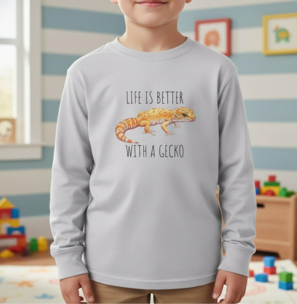 Youth Leopard Gecko Shirt • Kids Reptile Long Sleeve Tee • Gecko Lover Gift • Animal Print Lizard Shirt for Boys & Girls