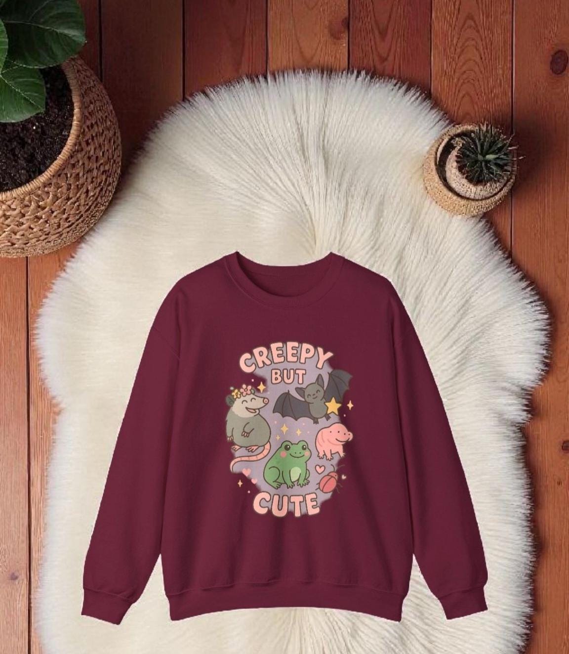 Creepy Critters Sweatshirt – Frogs, Bats & Lizards Pullover | Cottagecore Animal Sweatshirt | Cute Weird Animal Sweater | Cozy Unisex Crewne