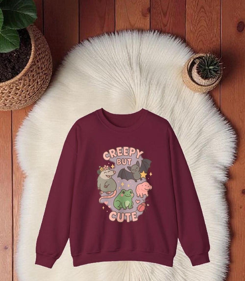 Creepy Critters Sweatshirt – Frogs, Bats & Lizards Pullover | Cottagecore Animal Sweatshirt | Cute Weird Animal Sweater | Cozy Unisex Crewne