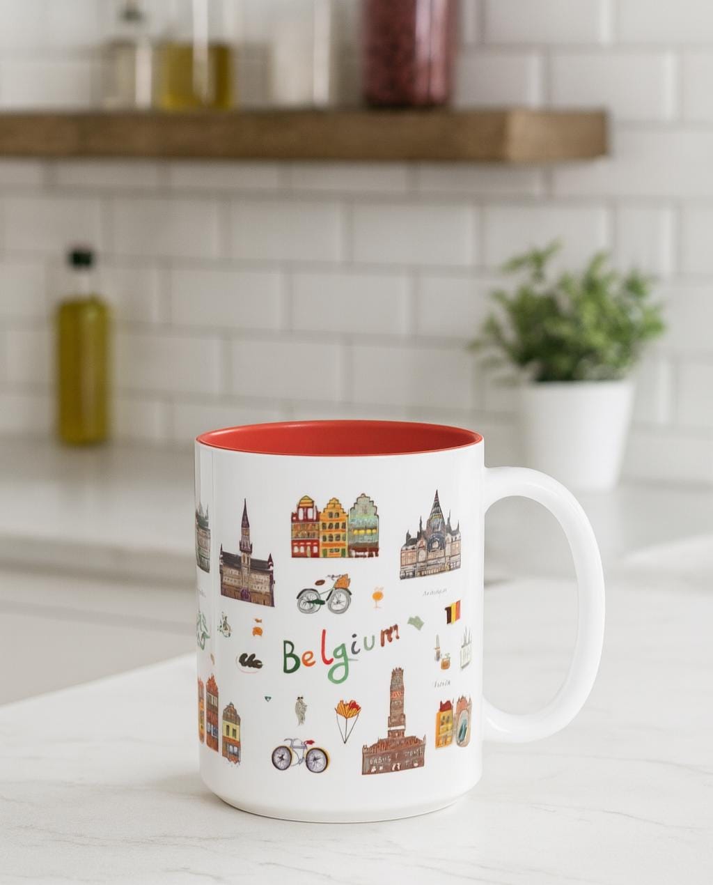 Belgium Travel Mug | Cute Belgium Landmarks Mug | Brussels Ghent Antwerp Souvenir Cup | European Travel Gift