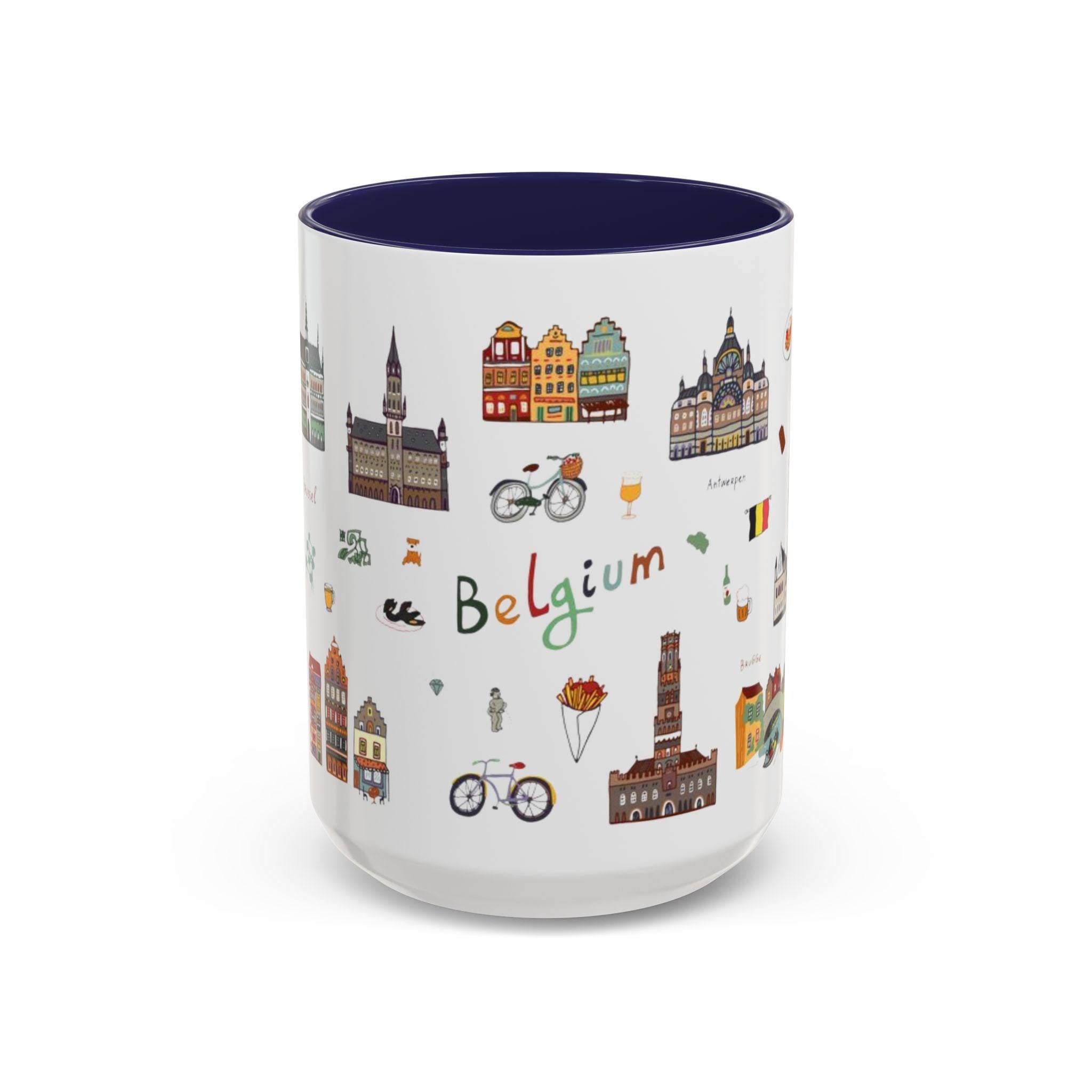 Belgium Travel Mug | Cute Belgium Landmarks Mug | Brussels Ghent Antwerp Souvenir Cup | European Travel Gift