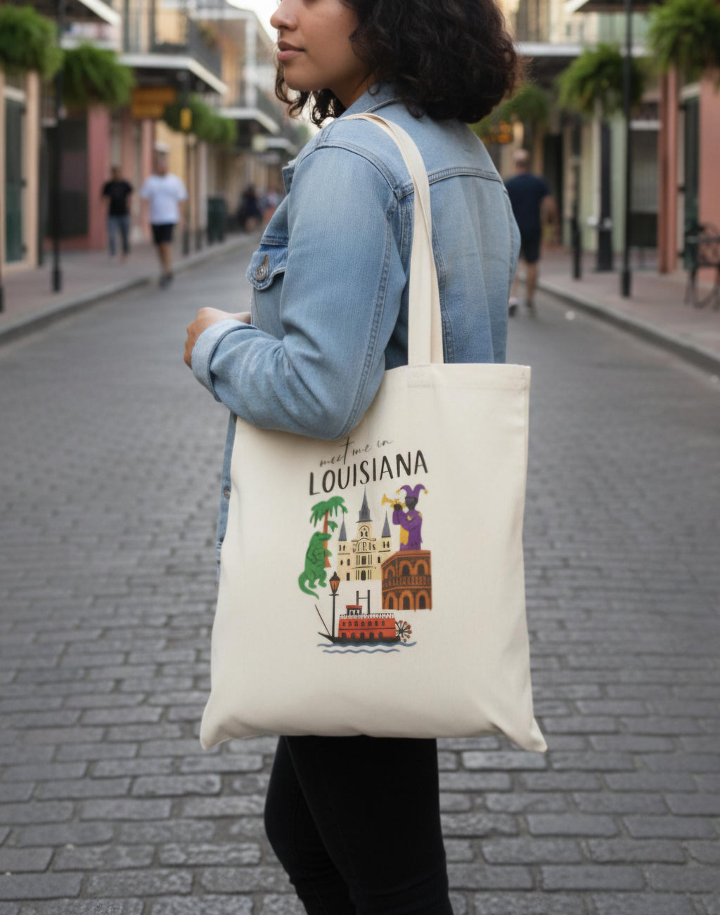 Meet Me in Louisiana Tote Bag | New Orleans Icons Tote | Mardi Gras Riverboat Canvas Bag | Louisiana Gift
