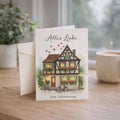 German Valentine Card | Alles Liebe | Romantic Fachwerk House Card | European Love Card | Old World Valentine | Watercolor House Card