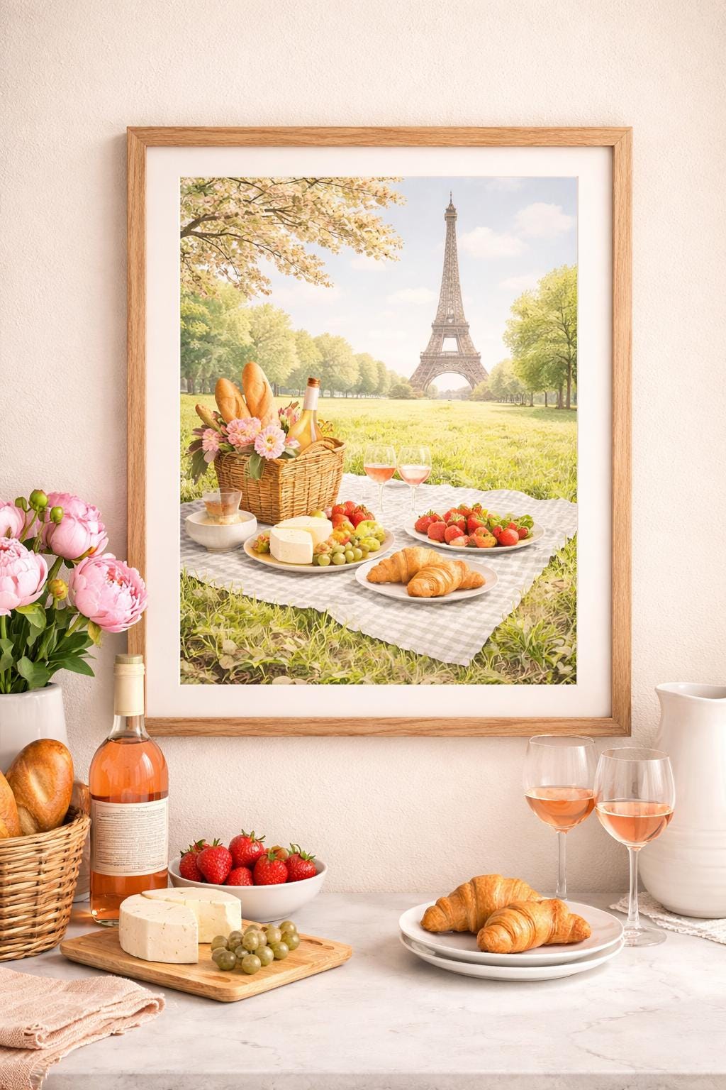 French Picnic Wall Art | Paris Eiffel Tower Print | Cottagecore Picnic Aesthetic | Spring Paris Decor | Whimsical French Art