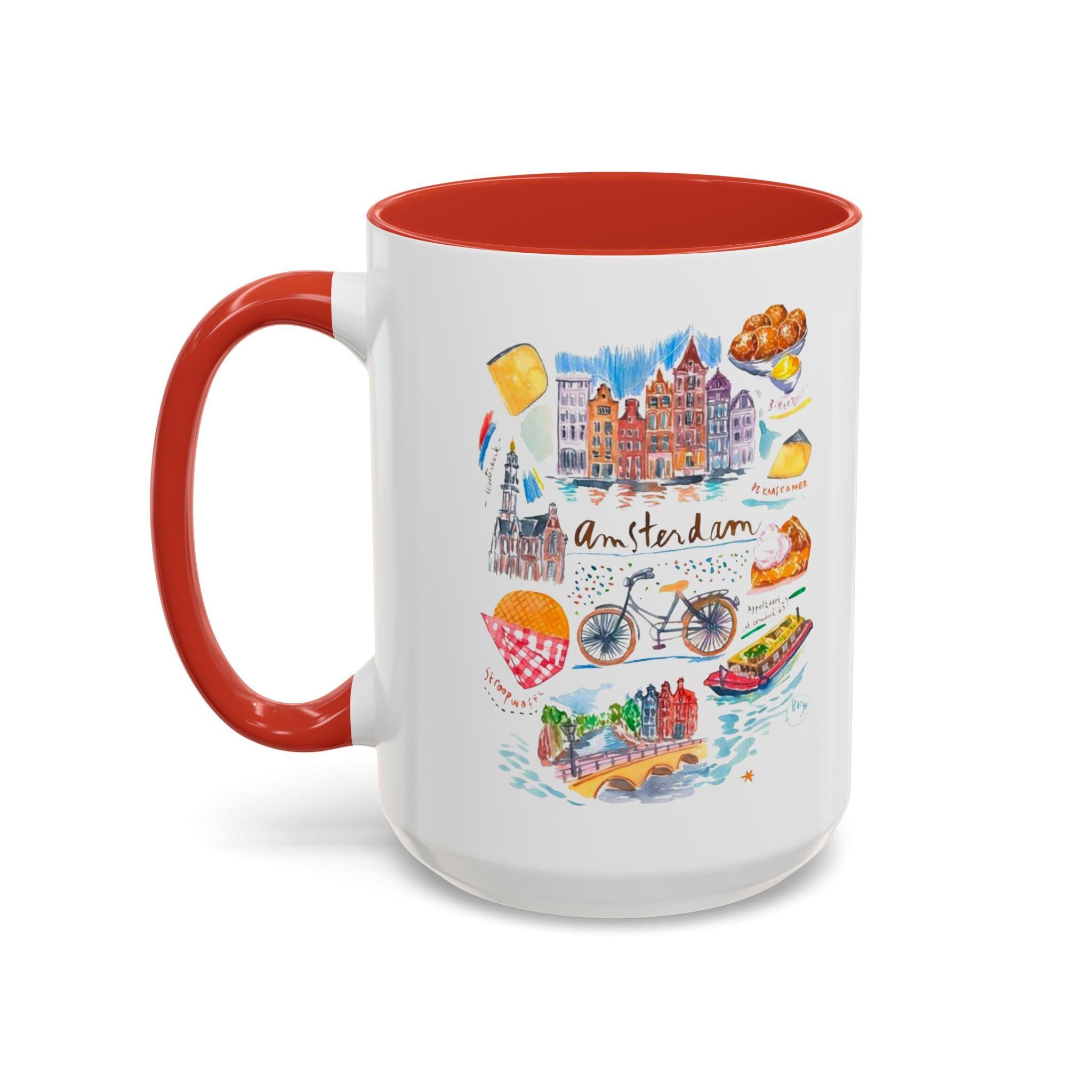 Amsterdam Watercolor Mug • Dutch Cityscape Coffee Cup • Stroopwafel Canal Art • 11/15oz Accent Mugs