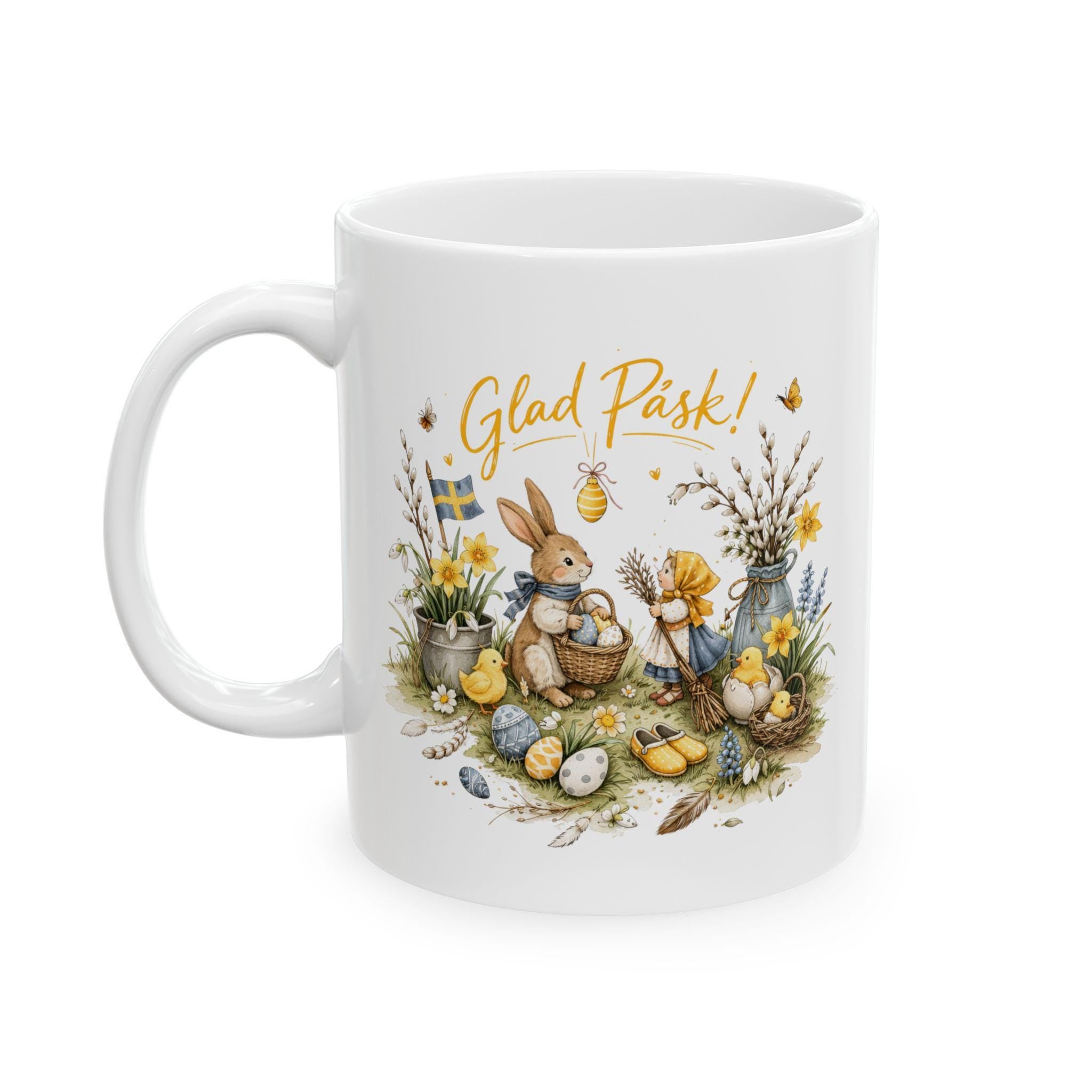 Glad Påsk Mug | Scandinavian Easter Mug | Swedish Easter Bunny Illustration | Nordic Spring Coffee Cup | Cozy Folk Art Easter Gift