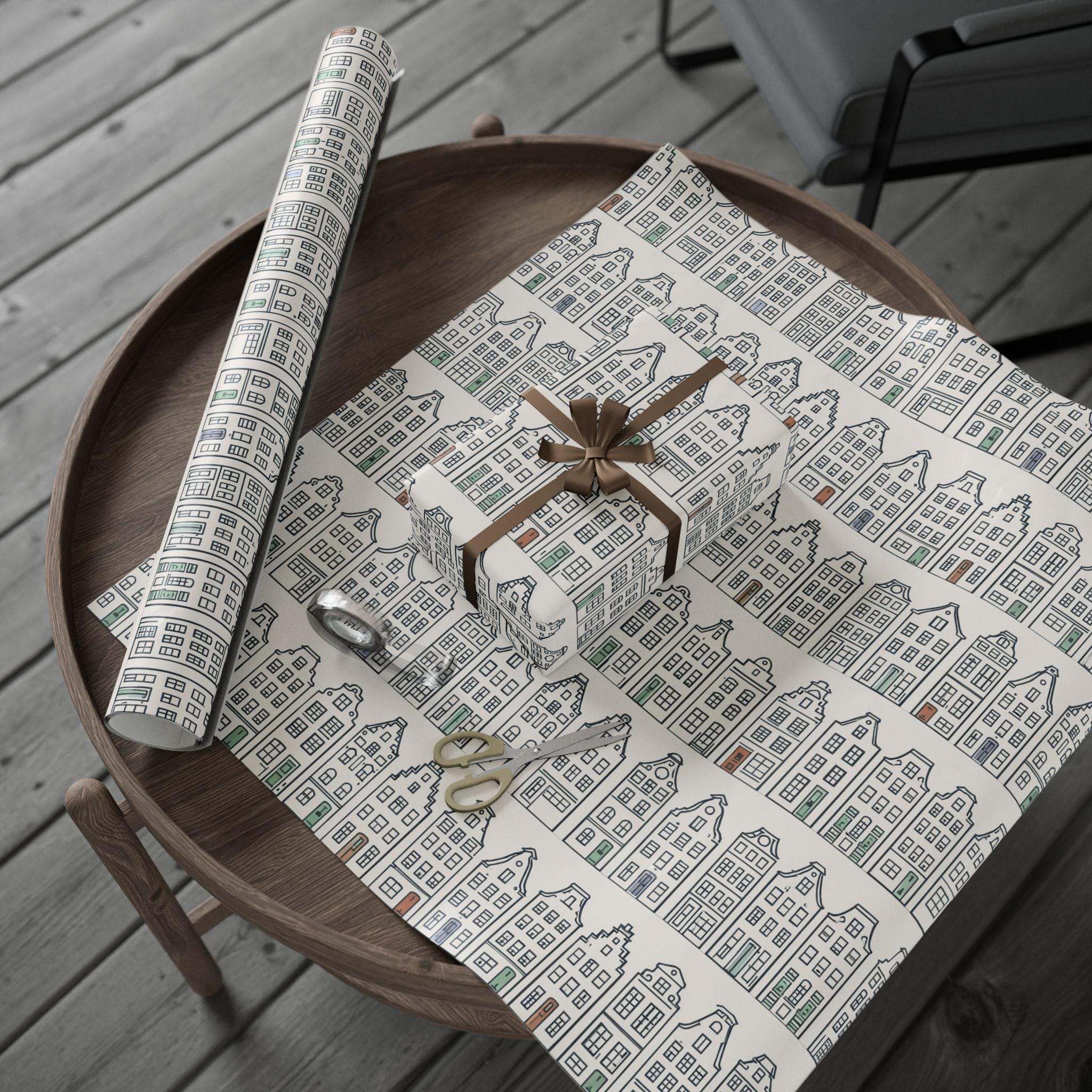 Dutch Canal House Wrapping Paper | Netherlands Gift Wrap | European Aesthetic Gift Paper | Year Round Neutral Wrap