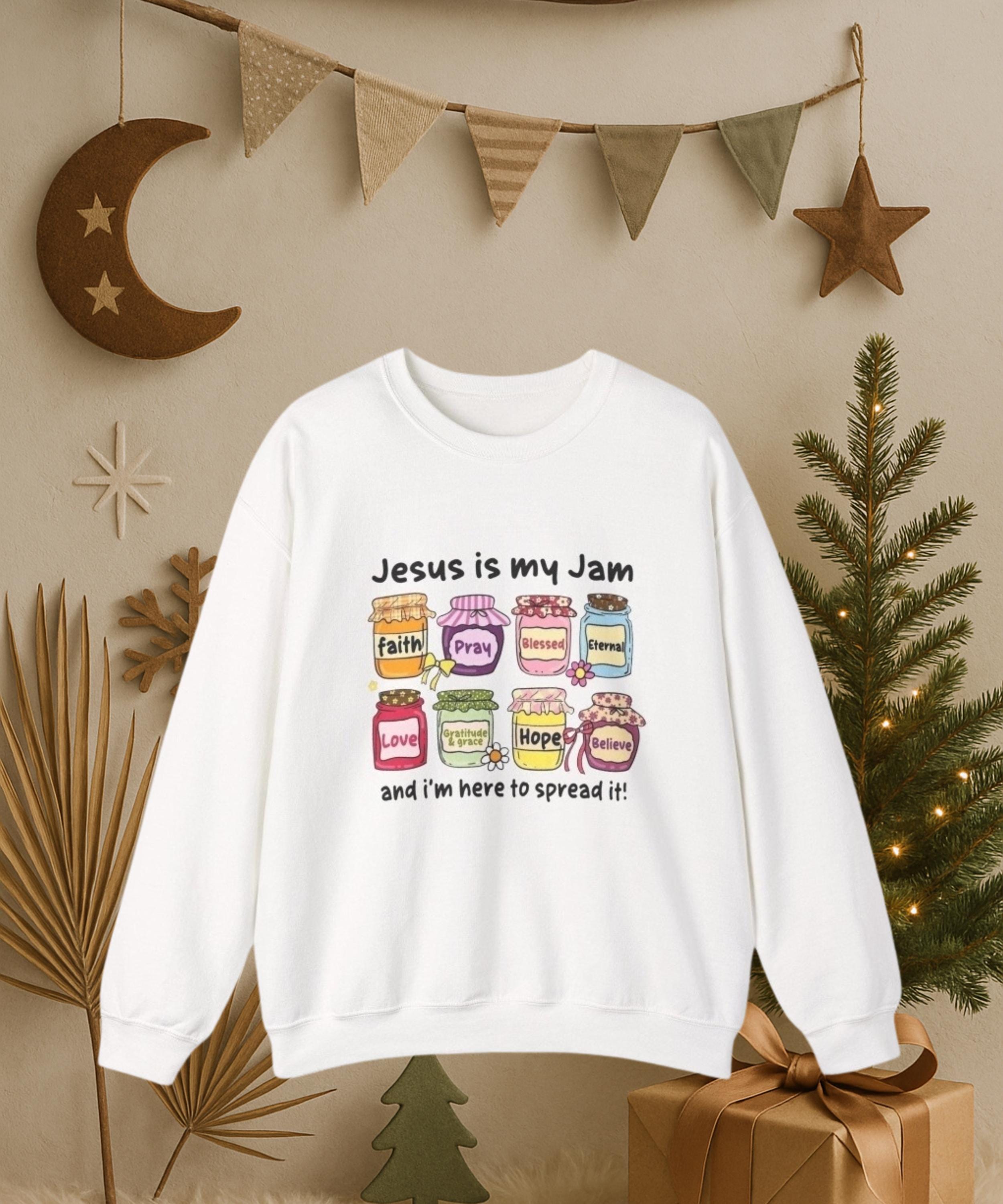 Jesus Is My Jam Sweatshirt – Cute Christian Sweater, Faith-Inspired Crewneck, Religious Gift for Women & Teens
