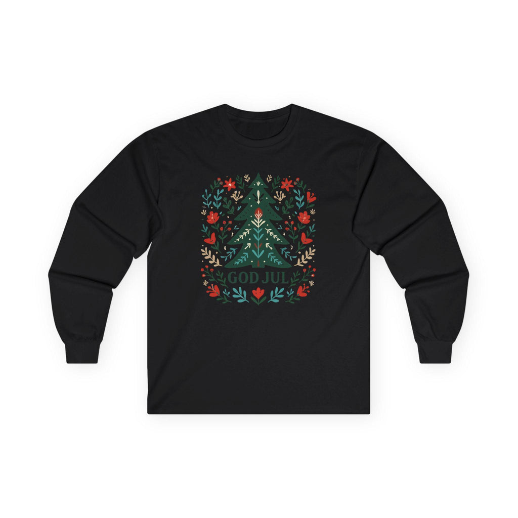 Scandinavian God Jul Shirt – Nordic Folk Art Christmas Tree Long Sleeve Tee, Hygge Holiday Shirt, Danish Christmas Top