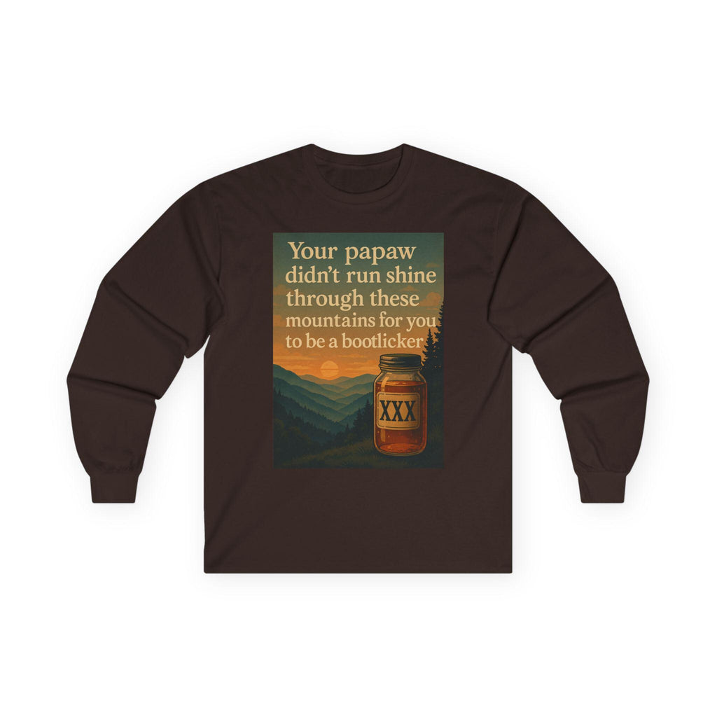 Vintage Bootlegger Longsleeve T-Shirt – Appalachian Moonshine Tee, Retro Country Shirt, Rustic Mountain Long Sleeve