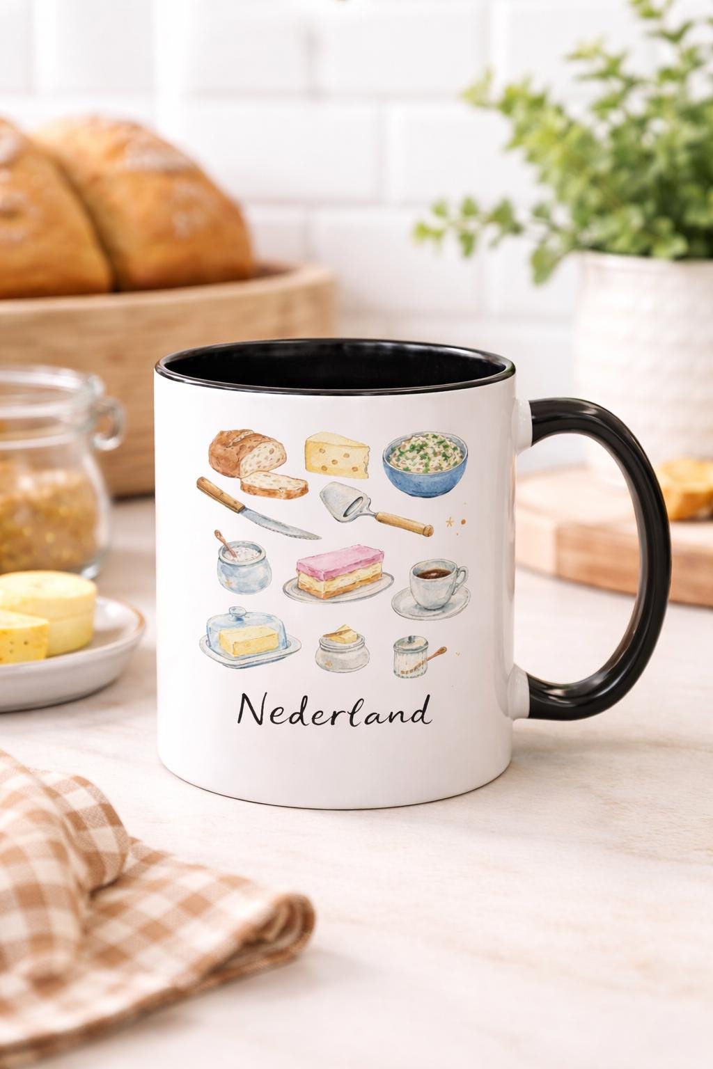 Nederland Mug | Dutch Comfort Food Watercolor Mug | Cozy European Kitchen Art Cup | Netherlands Gift | Gezellig Coffee Mug