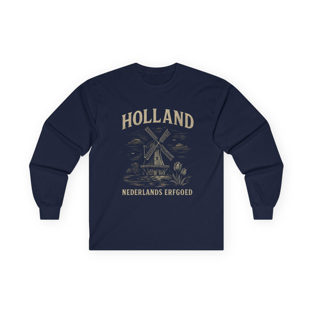 Vintage Dutch Windmill Shirt Men | Holland Long Sleeve Tee | Nederlands Erfgoed Graphic | Rustic Netherlands Heritage Shirt |Masculine Dutch