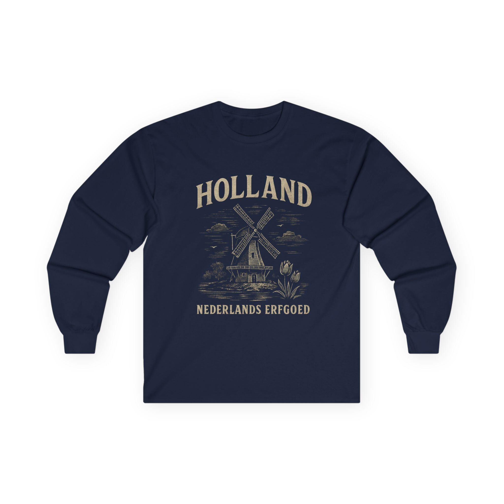 Vintage Dutch Windmill Shirt Men | Holland Long Sleeve Tee | Nederlands Erfgoed Graphic | Rustic Netherlands Heritage Shirt |Masculine Dutch