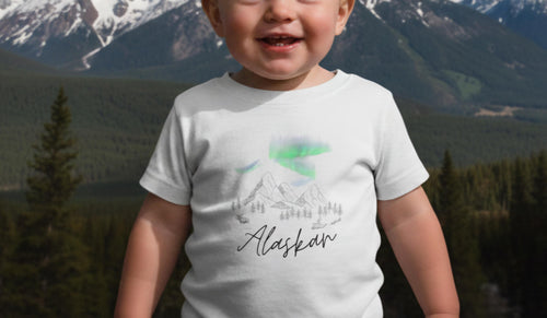 Alaska Aurora Moose Baby Shirt • Northern Lights Infant Tee • Nature Wildlife Kids Top • Adventure Outdoor Baby Gift