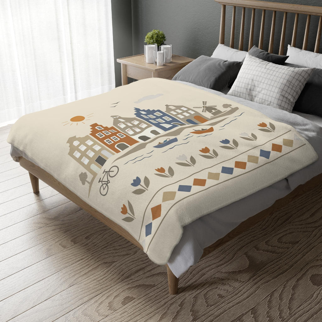 Dutch Canal Houses Blanket | Neutral Amsterdam Decor Throw | Cozy European Home | Netherlands Inspired Gift