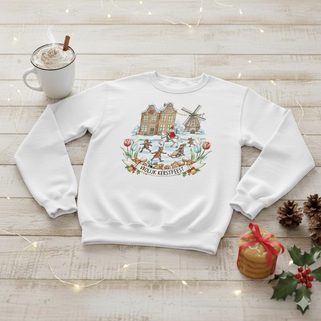 Vrolijk Kerstfeest Dutch Christmas Sweatshirt – Ice Skating Winter Pullover | Netherlands Holiday Sweater