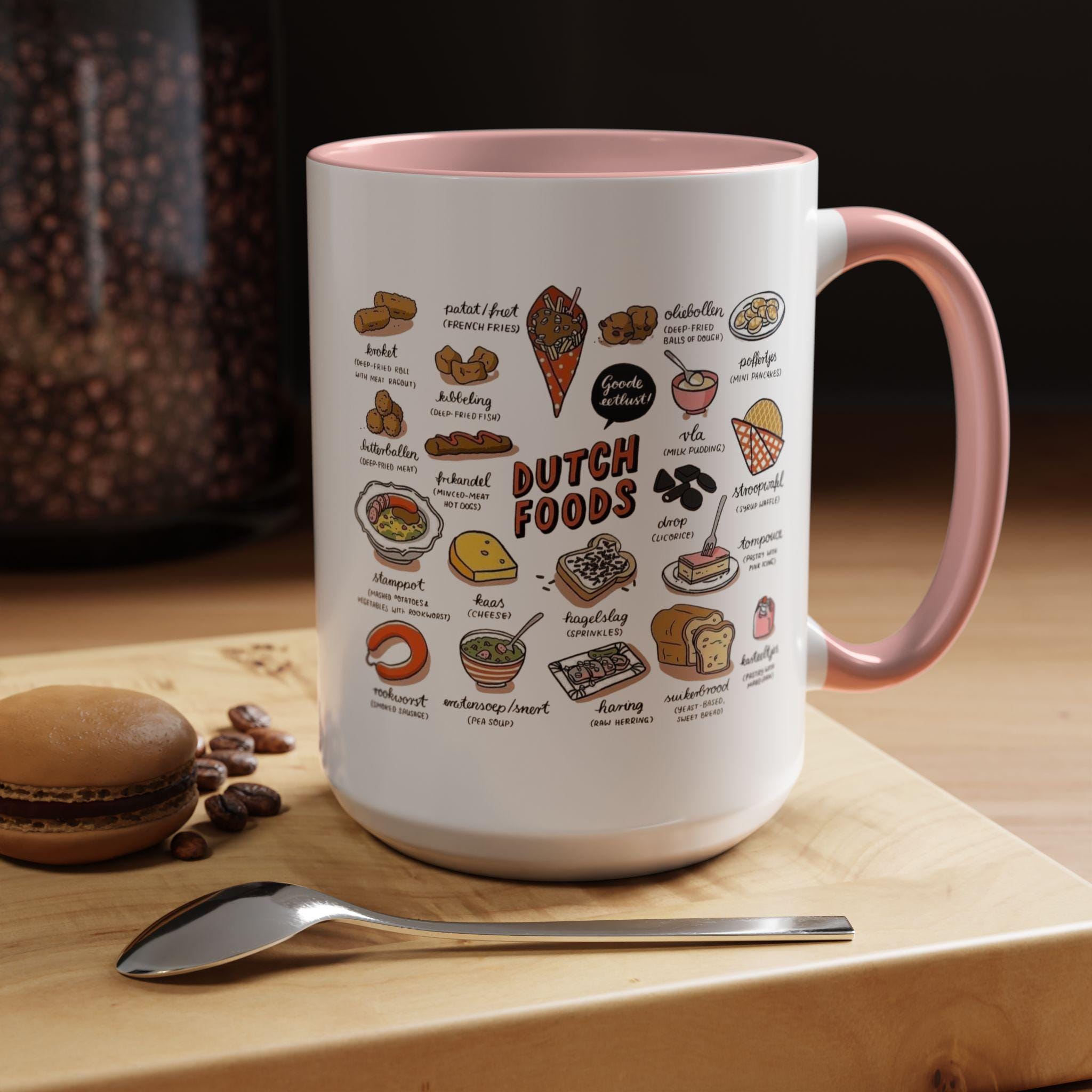 Dutch Food Mug – Netherlands Kitchen Decor, Stroopwafel Cup, Dutch Heritage Gift, Cute Coffee Mug, Holland Culture Kitchenware