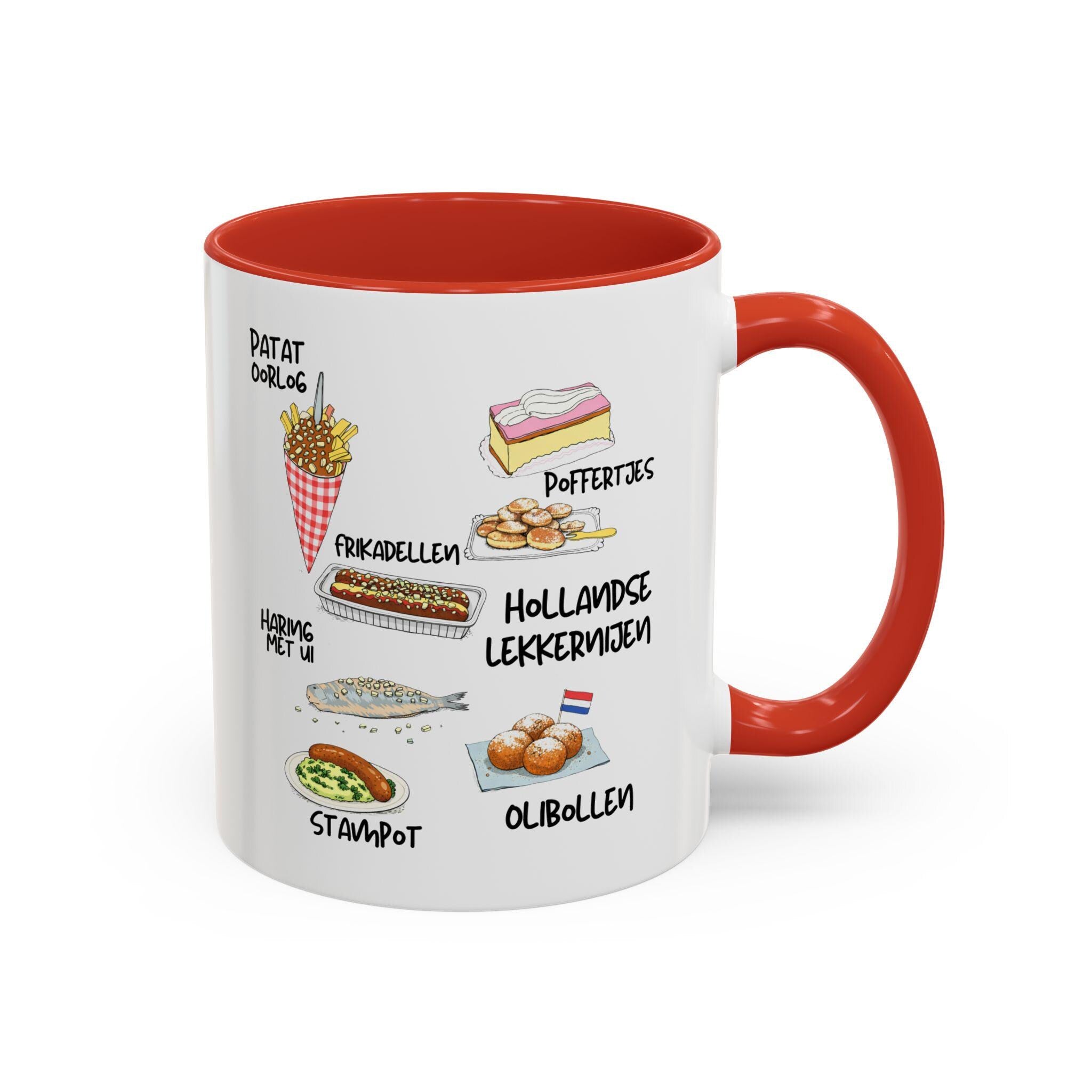 Hollandse Lekkernijen Mug | Dutch Food Illustration Coffee Cup | Patat Oorlog, Oliebollen, Stroopwafel Vibes | Netherlands Gift