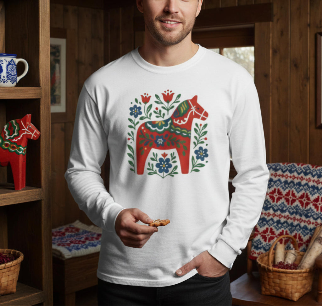 Scandinavian Dala Horse Shirt | Nordic Folk Art T Shirt | Minimal Swedish Design | Cozy Hygge Style Tee
