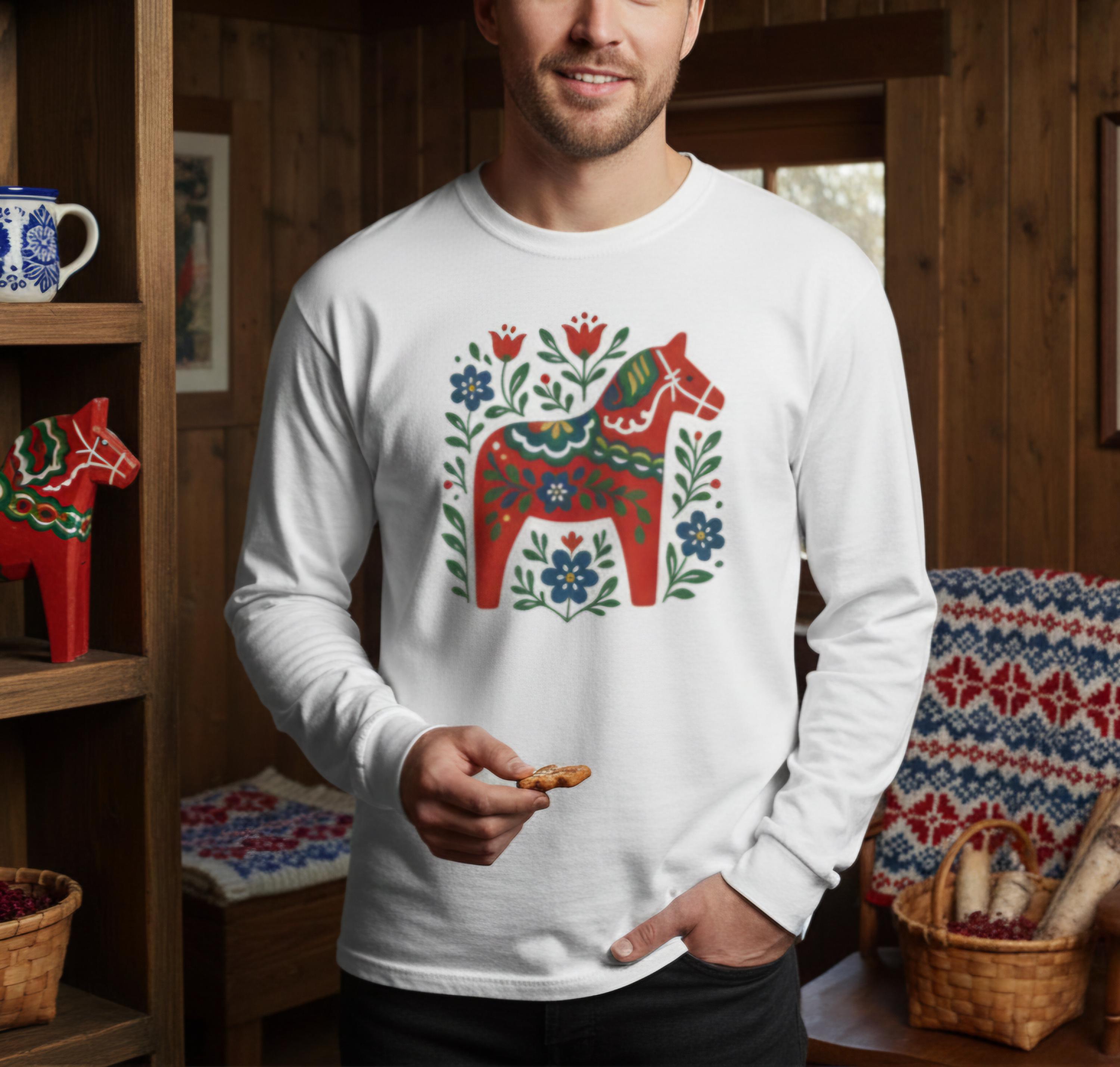 Scandinavian Dala Horse Shirt | Nordic Folk Art T Shirt | Minimal Swedish Design | Cozy Hygge Style Tee