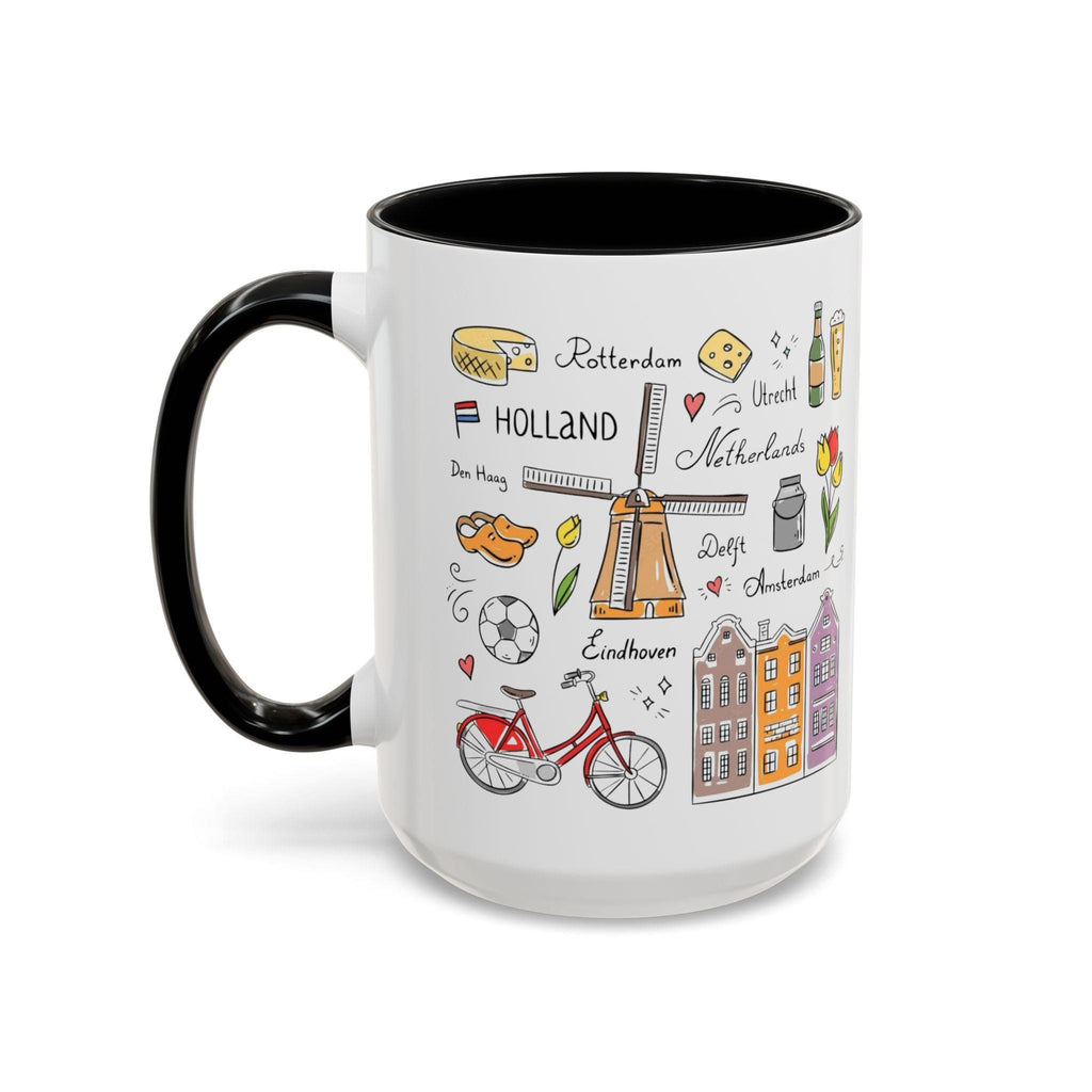 Dutch Icons Coffee Mug – Amsterdam Bicycle Mug, Windmill & Tulips Cup, Netherlands Gift, Holland Travel Mug, Cute Dutch House Mug