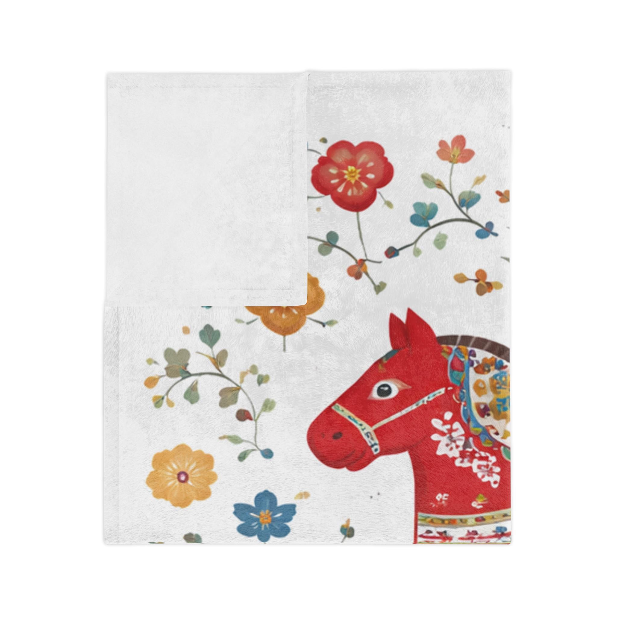 Scandinavian Dala Horse Blanket, Nordic Folk Art Throw, Swedish Horse Decor, Cozy Minky Plush Blanket 50x60, Neutral Home Accent