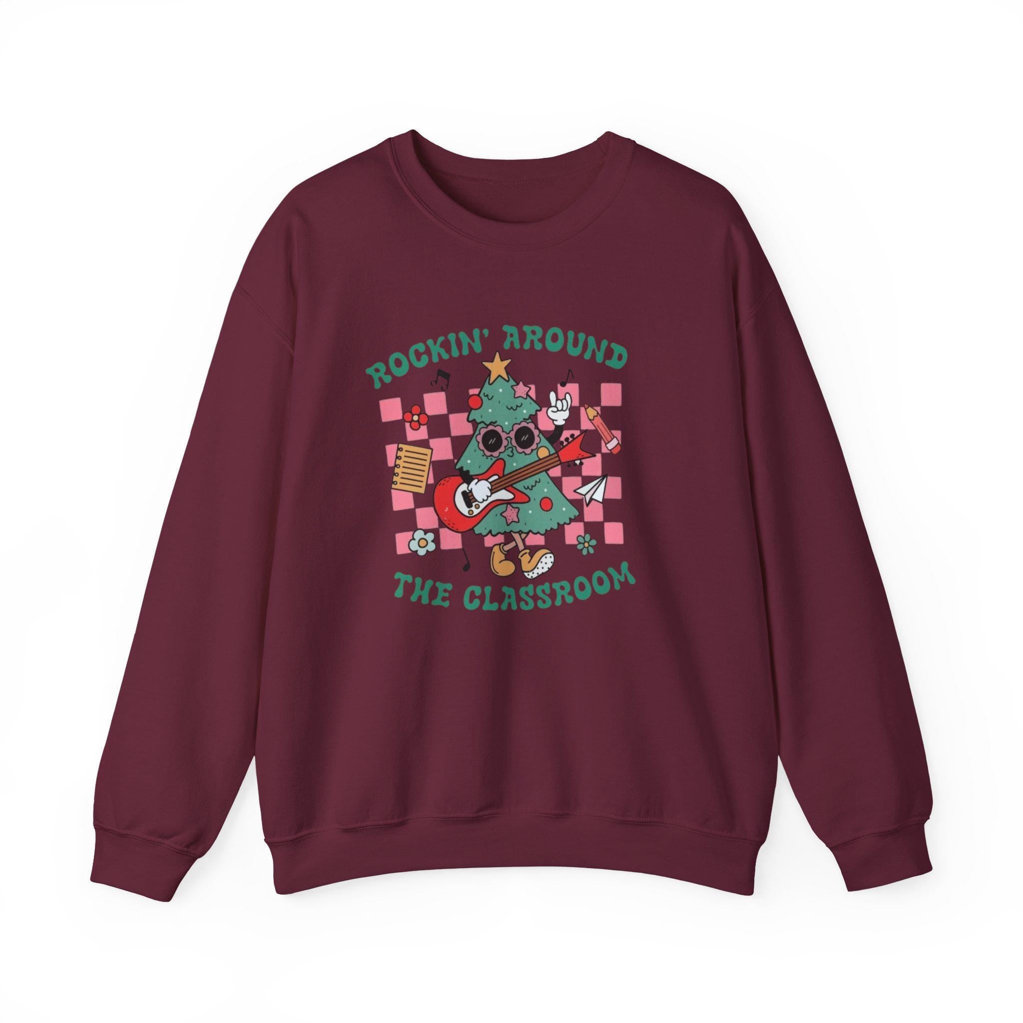 Rockin' Around the Classroom Sweatshirt • Teacher Christmas Crewneck • Cute Classroom Holiday Sweater • Teacher Gift • Xmas School Shirt