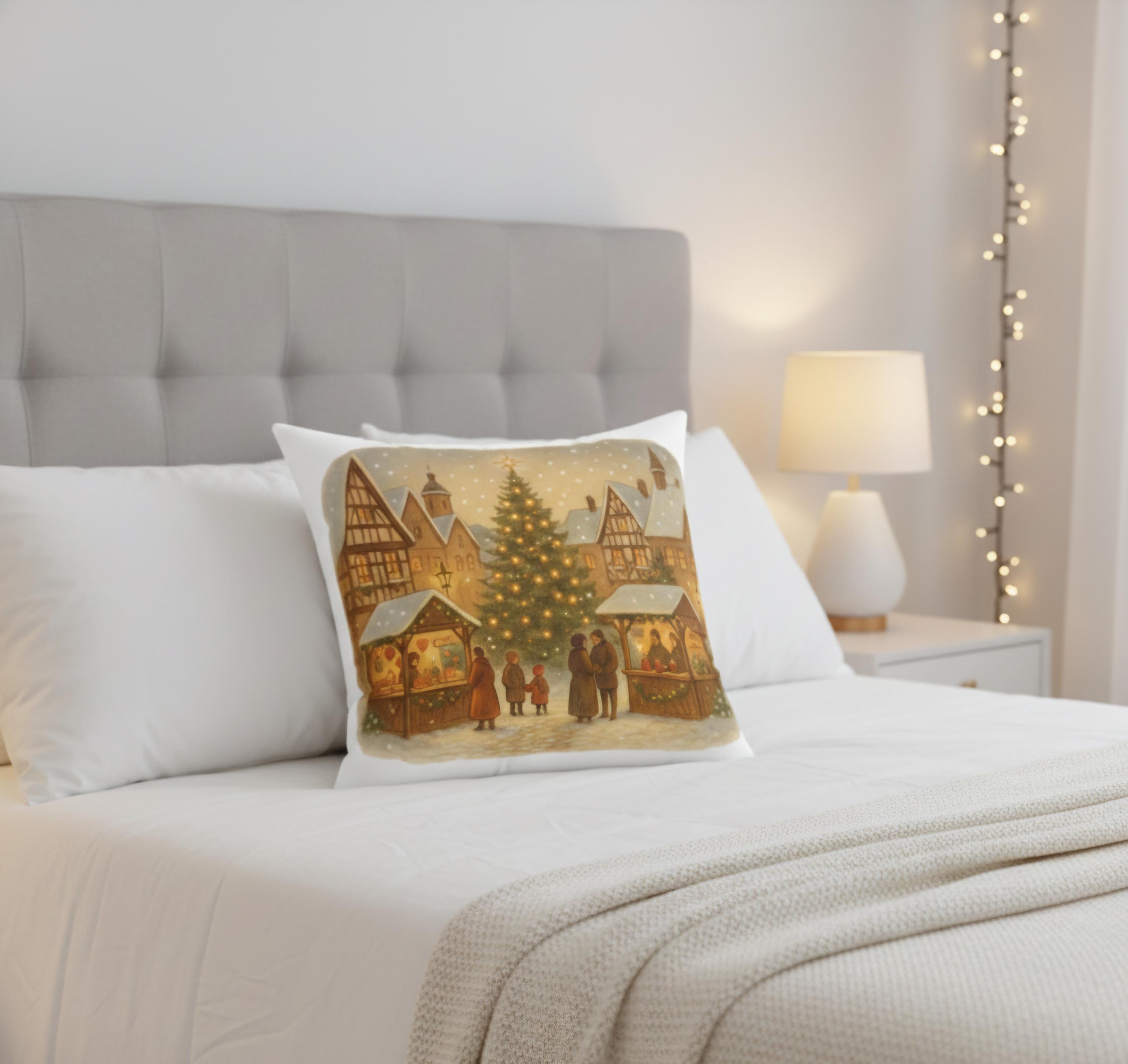 German Christmas Market Pillow | Saint Nicholas Square Cushion | Traditional Bavarian Holiday Decor