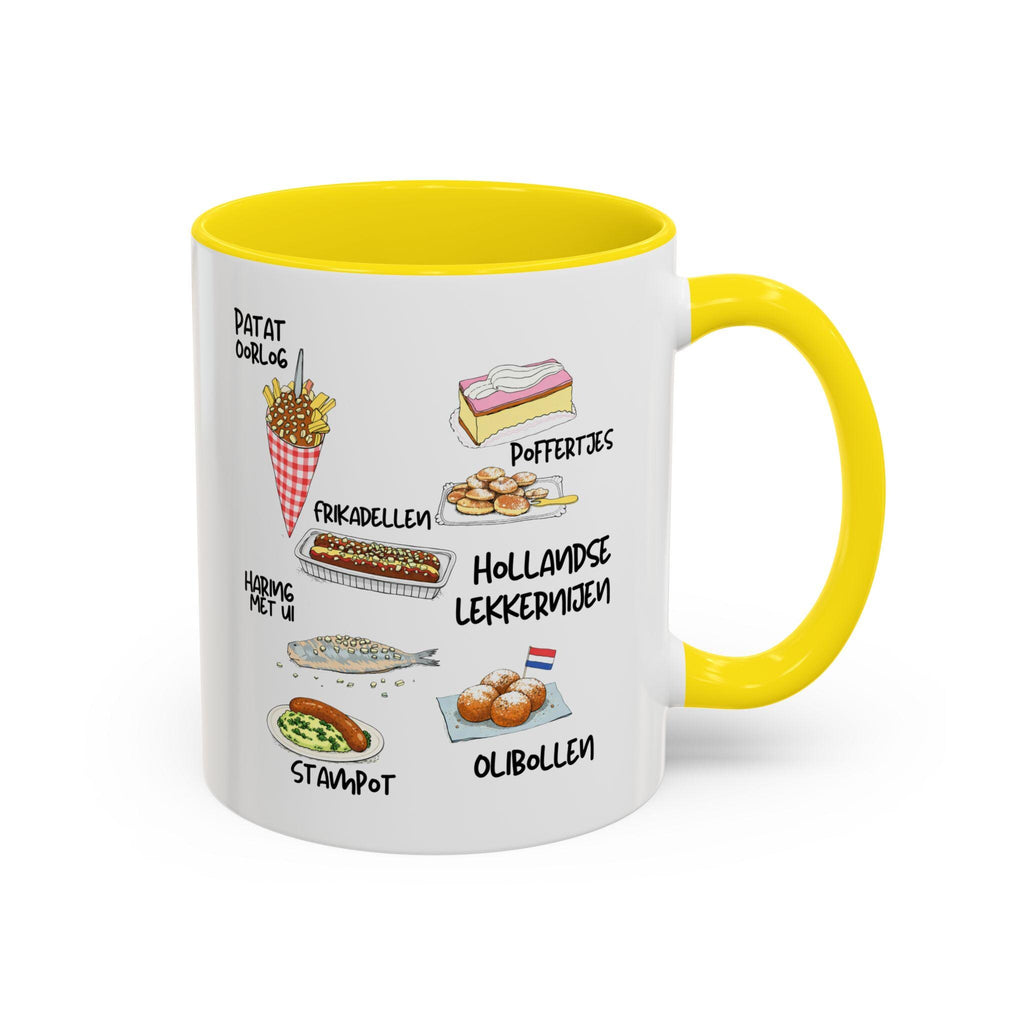 Hollandse Lekkernijen Mug | Dutch Food Illustration Coffee Cup | Patat Oorlog, Oliebollen, Stroopwafel Vibes | Netherlands Gift