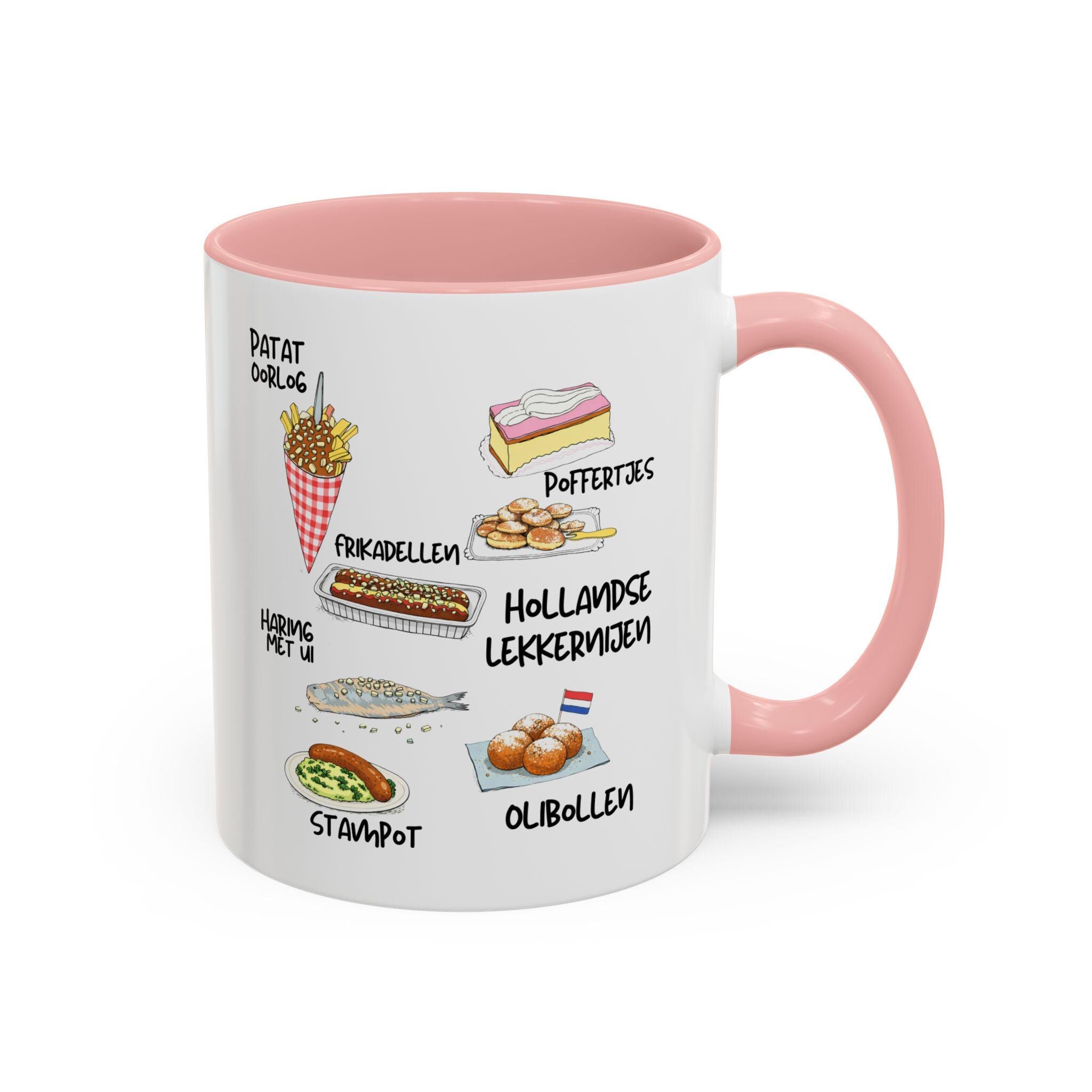 Hollandse Lekkernijen Mug | Dutch Food Illustration Coffee Cup | Patat Oorlog, Oliebollen, Stroopwafel Vibes | Netherlands Gift