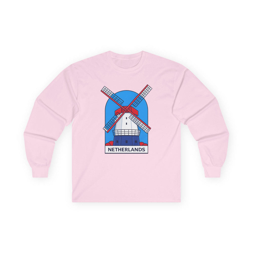 Dutch Windmill Illustration Long Sleeve Tee | Netherlands Graphic Tee